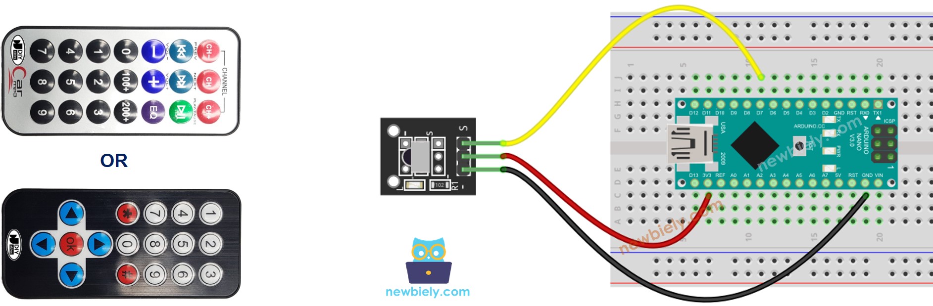 Diagrama de Ligação do Controle Remoto IR com Arduino Nano