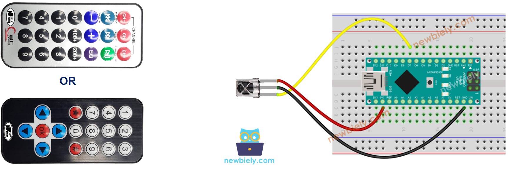 Diagrama de Ligação do Controle Remoto IR com Arduino Nano