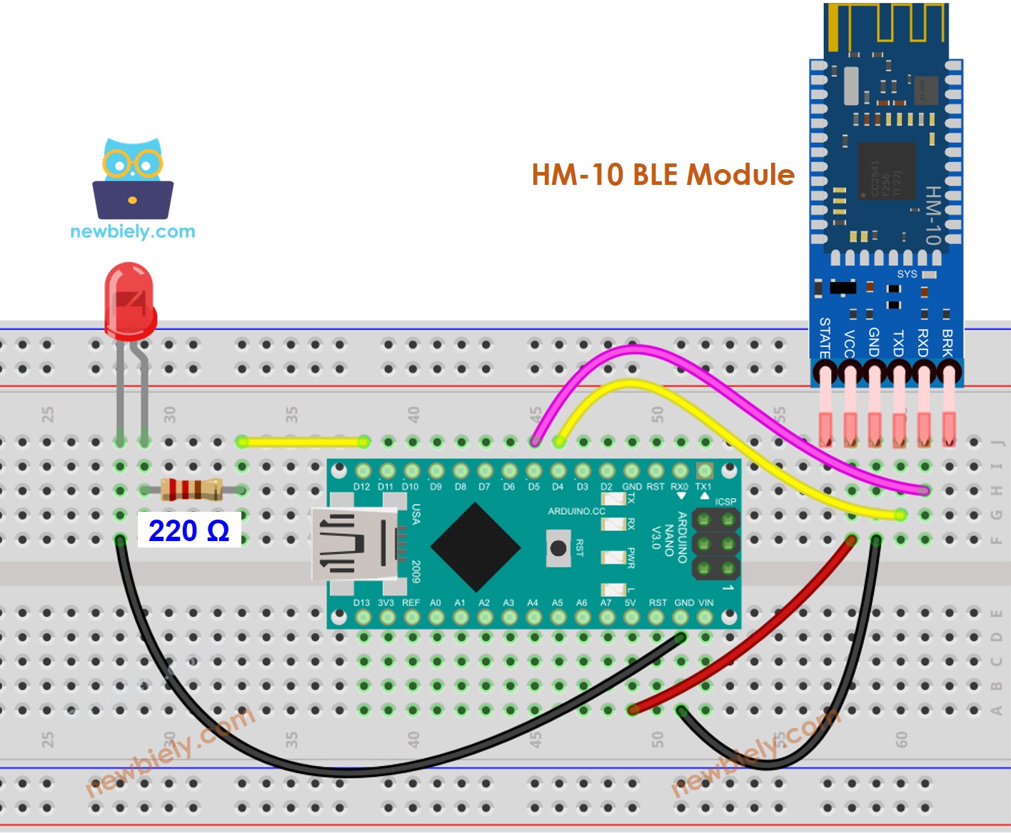 Diagrama de ligação do LED BLE com Arduino Nano
