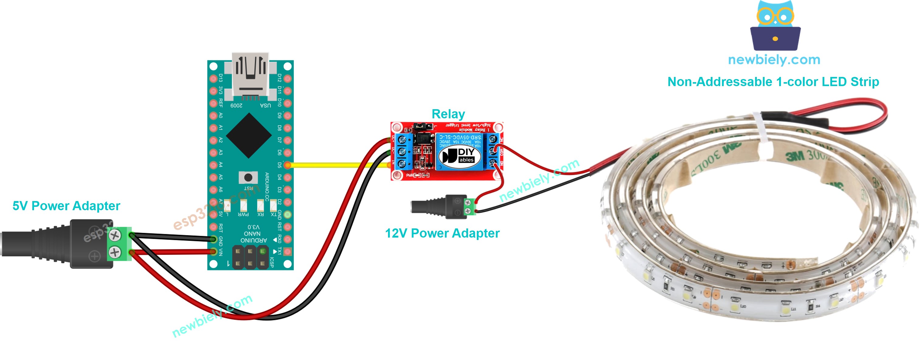 Diagrama de Ligação da fita LED de 12V com Arduino Nano