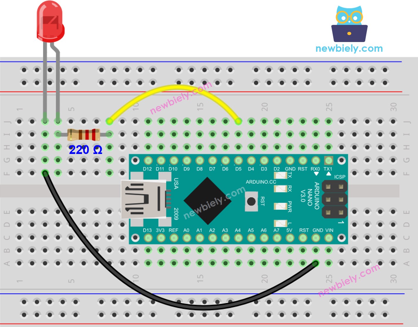 Diagrama de ligação do LED com Arduino Nano