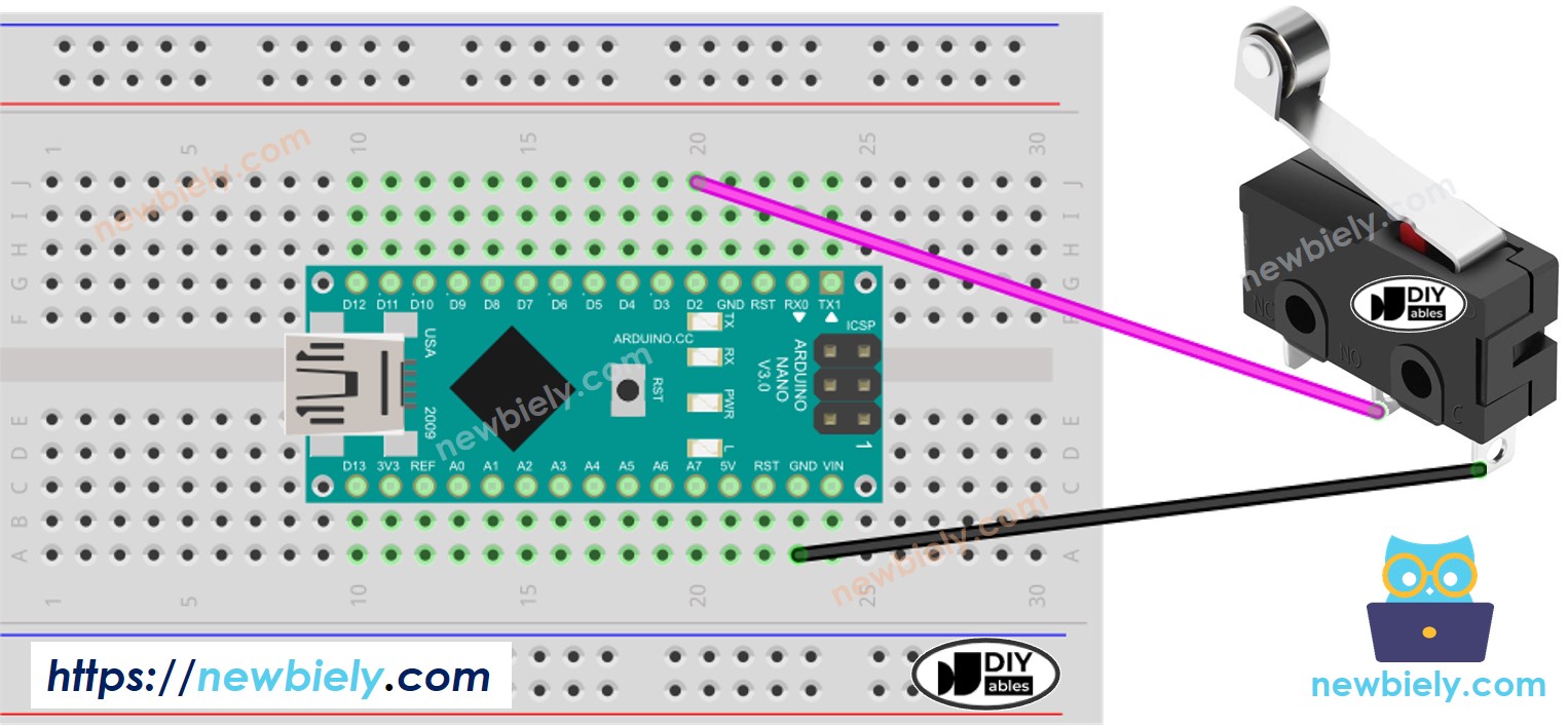 Diagrama de ligação da Chave de Fim de Curso com Arduino Nano
