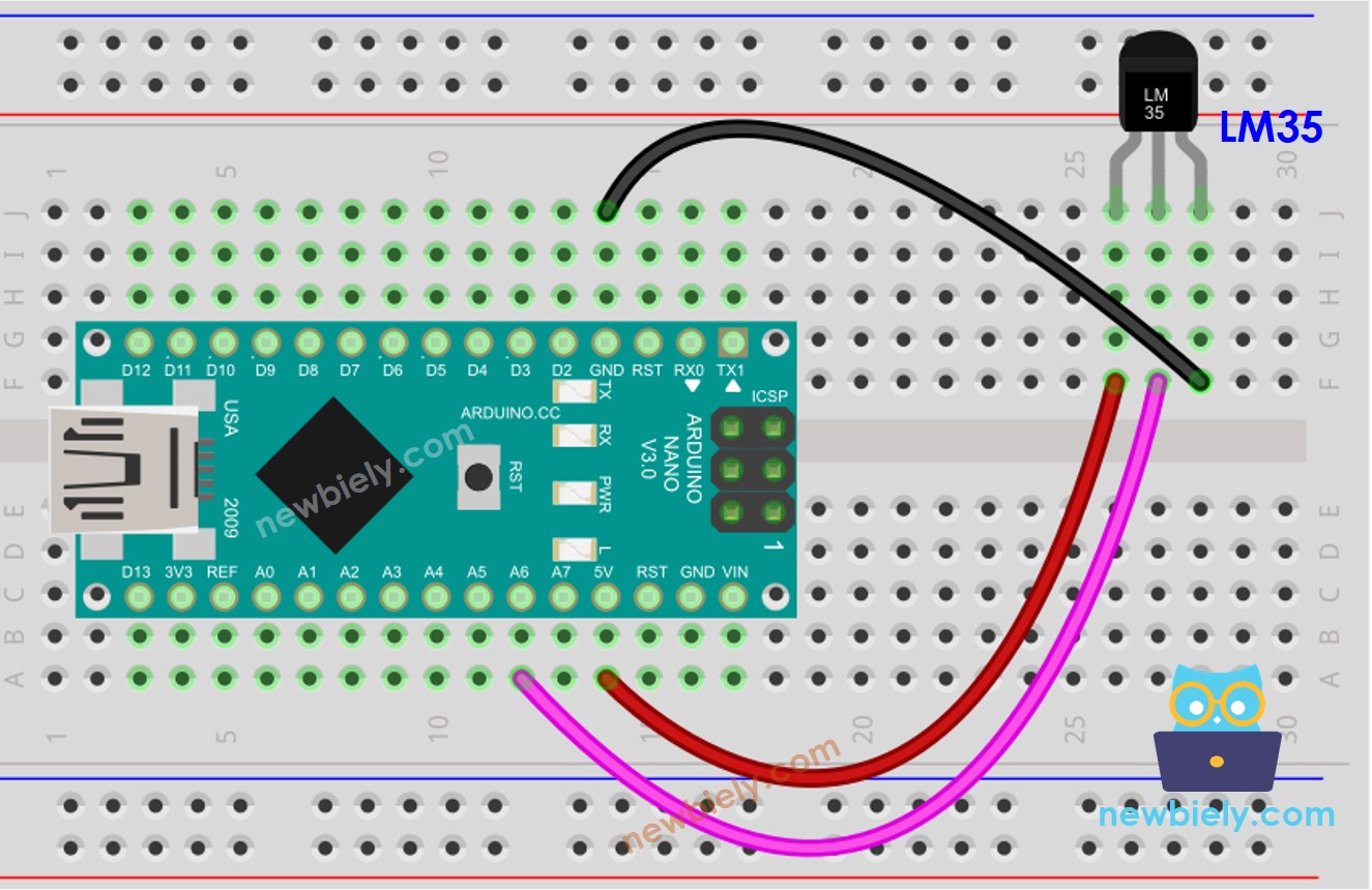 Diagrama de ligação do Arduino Nano com o sensor de temperatura LM35