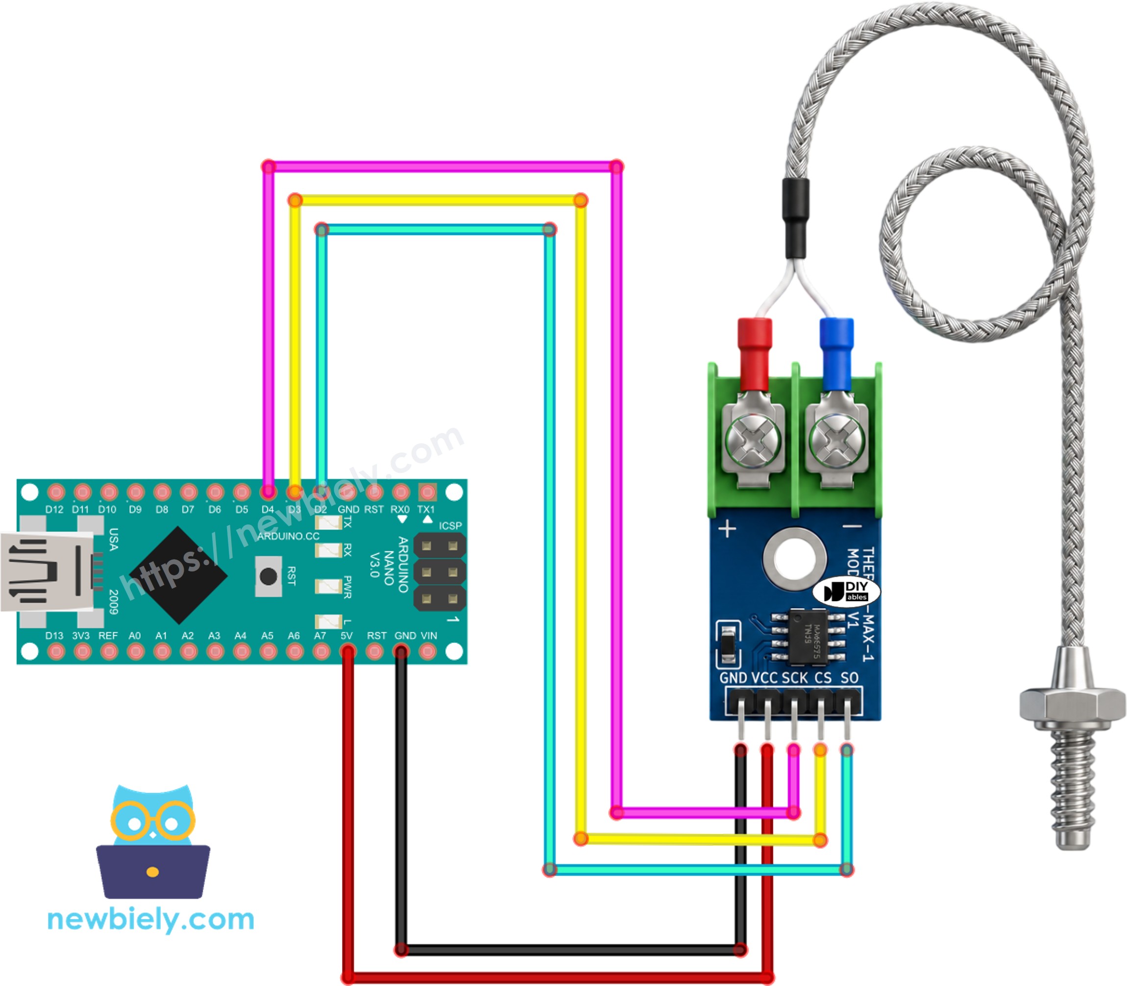 Diagrama de ligação do módulo termopar MAX6675 com o Arduino Nano