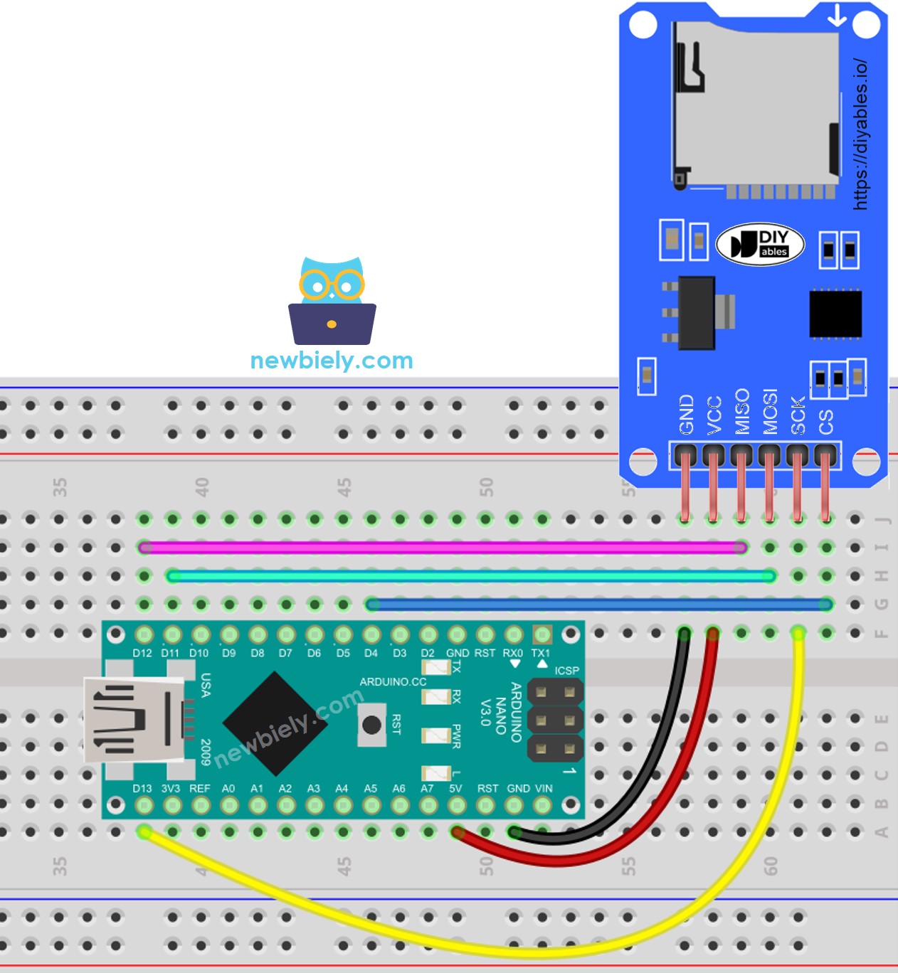 Diagrama de ligação do Módulo de Cartão Micro SD com Arduino Nano