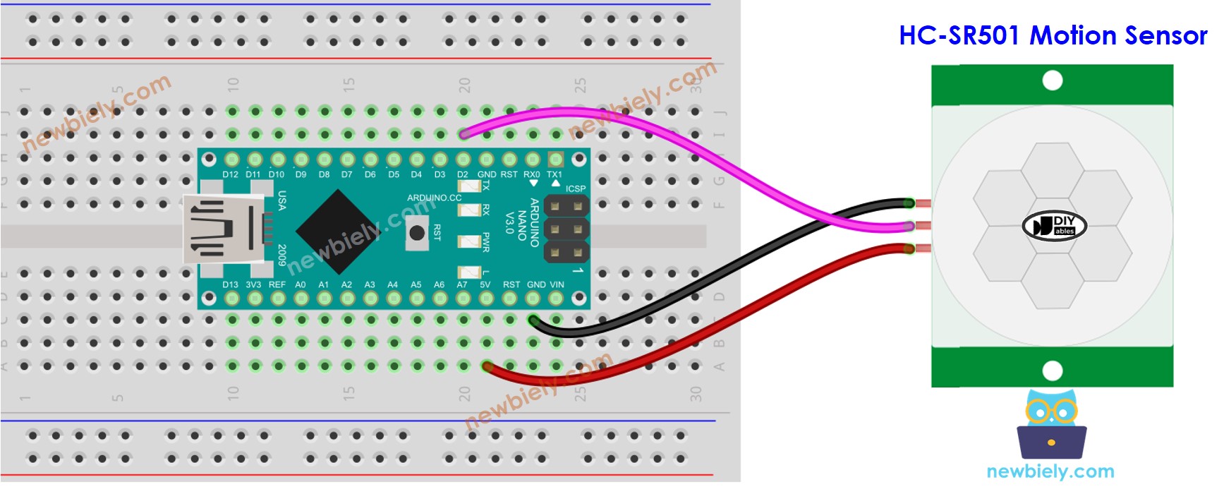Diagrama de ligação do Arduino Nano com sensor de movimento
