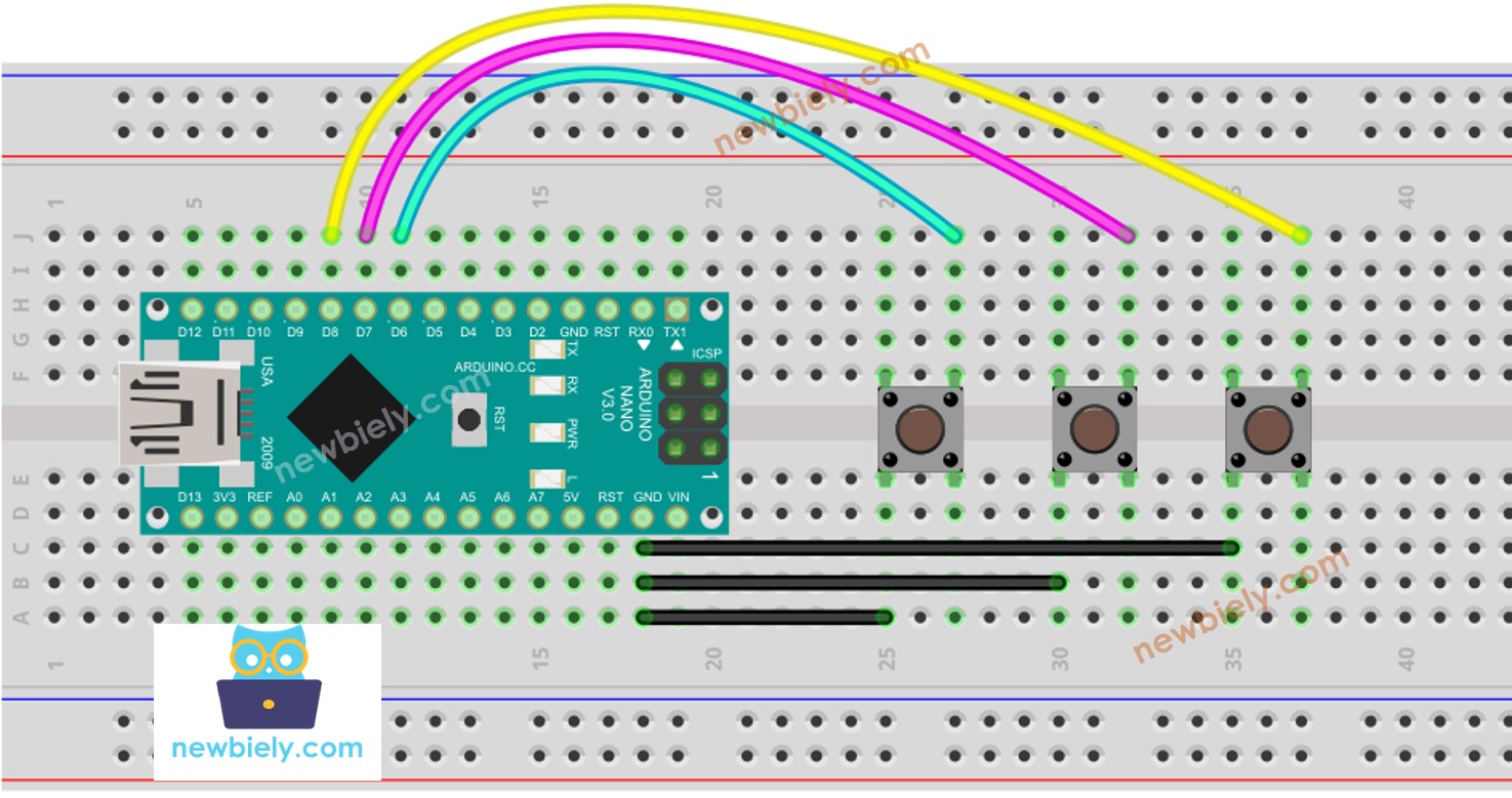 Diagrama de ligação de vários botões com Arduino Nano