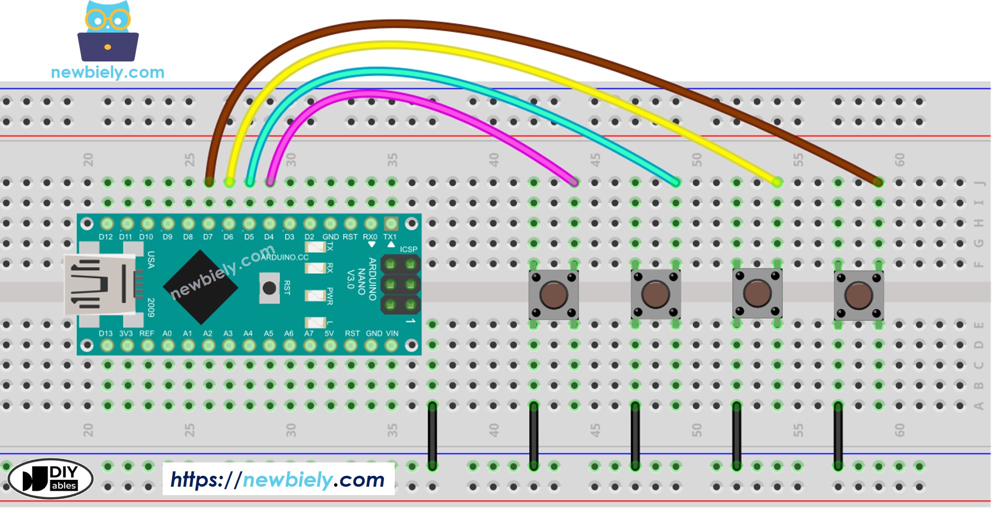 Diagrama de ligação de vários botões com Arduino Nano