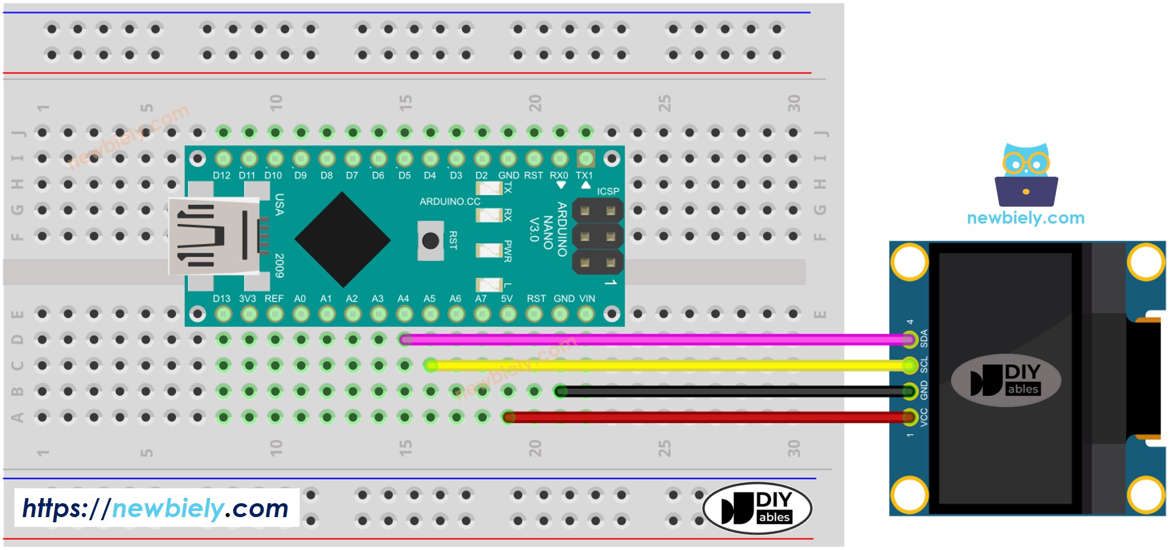 Diagrama de ligação do OLED com Arduino Nano