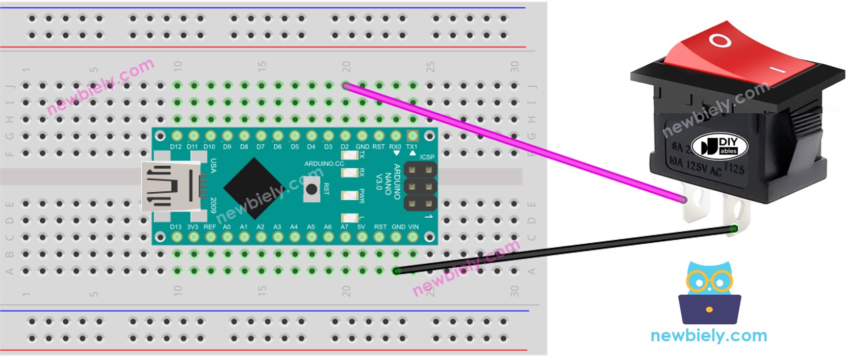 Diagrama de ligação do Interruptor ON/OFF com Arduino Nano