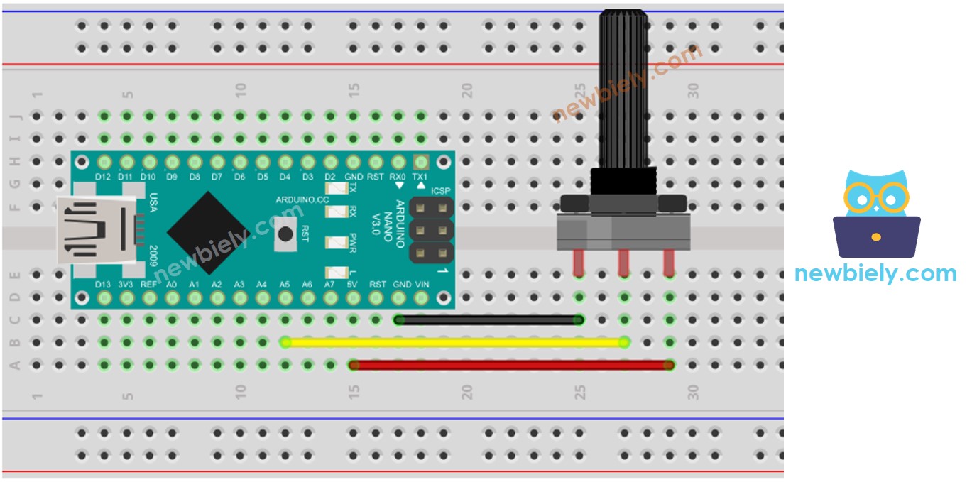 Diagrama de ligação do Arduino Nano com potenciômetro