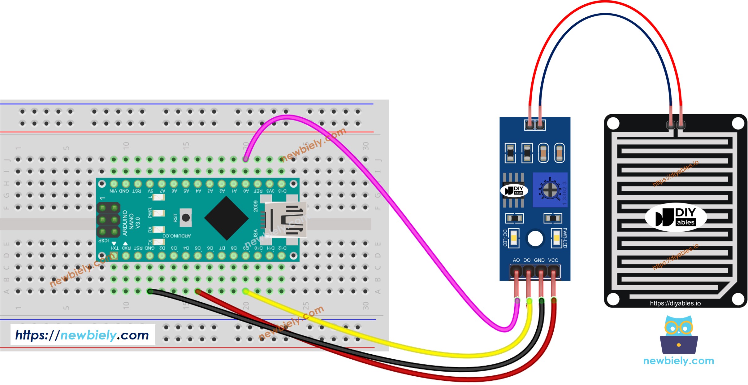 Diagrama de ligação do detector de chuva com Arduino Nano