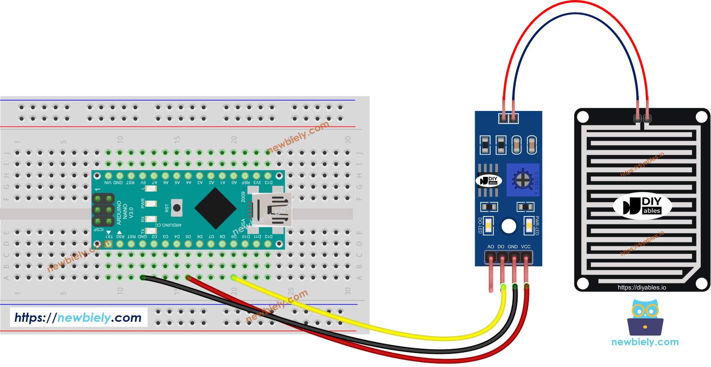 Diagrama de ligação do sensor de chuva com Arduino Nano