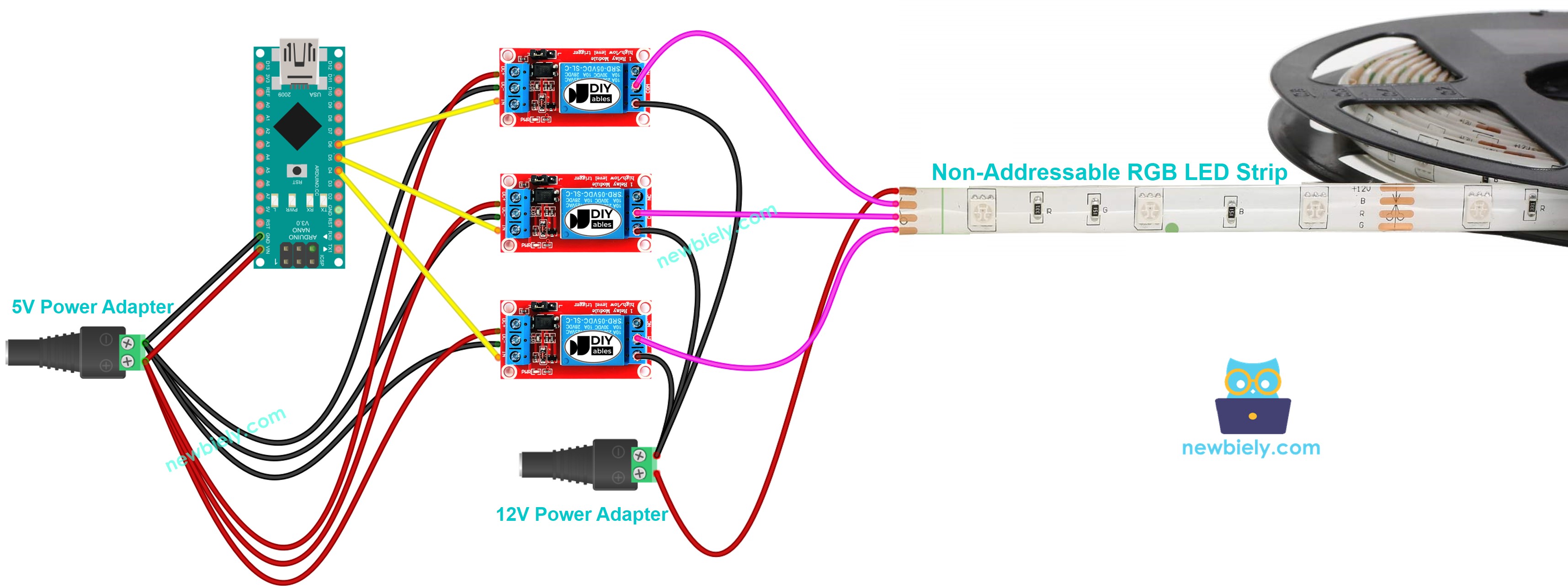 Diagrama de Ligação da fita LED de 12V com Arduino Nano