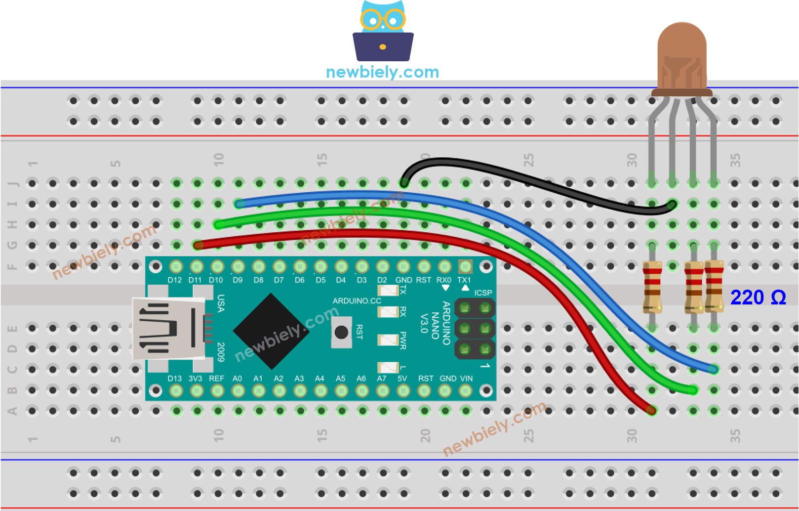Diagrama de ligação do LED RGB com Arduino Nano