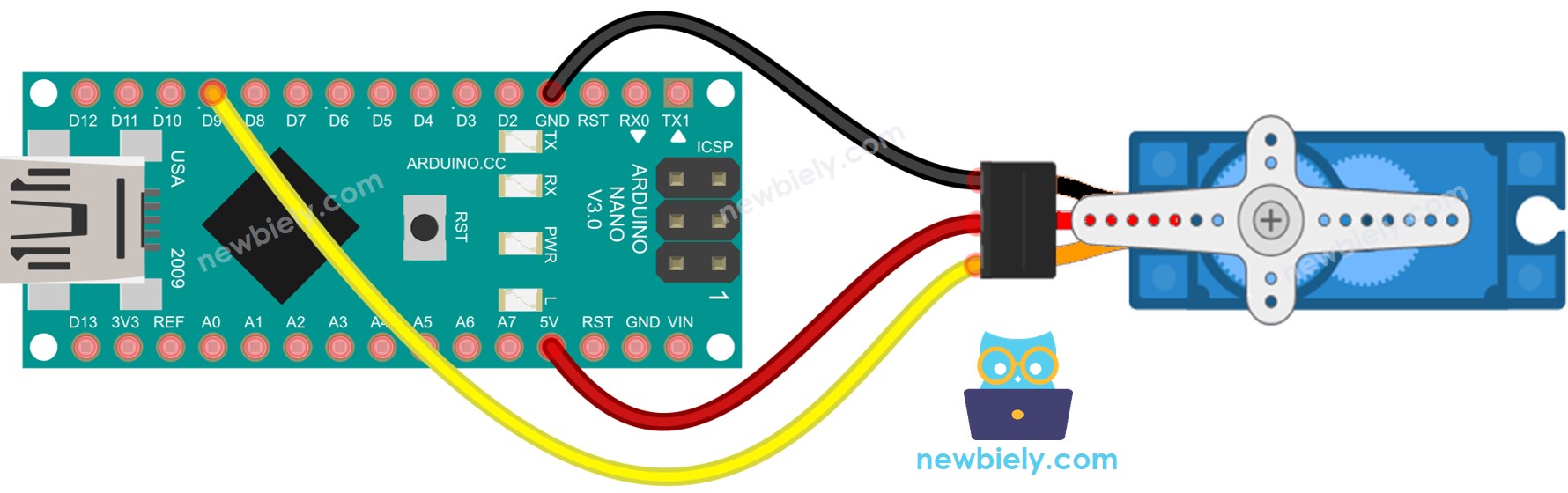 The wiring diagram between Arduino Nano and Servo Motor