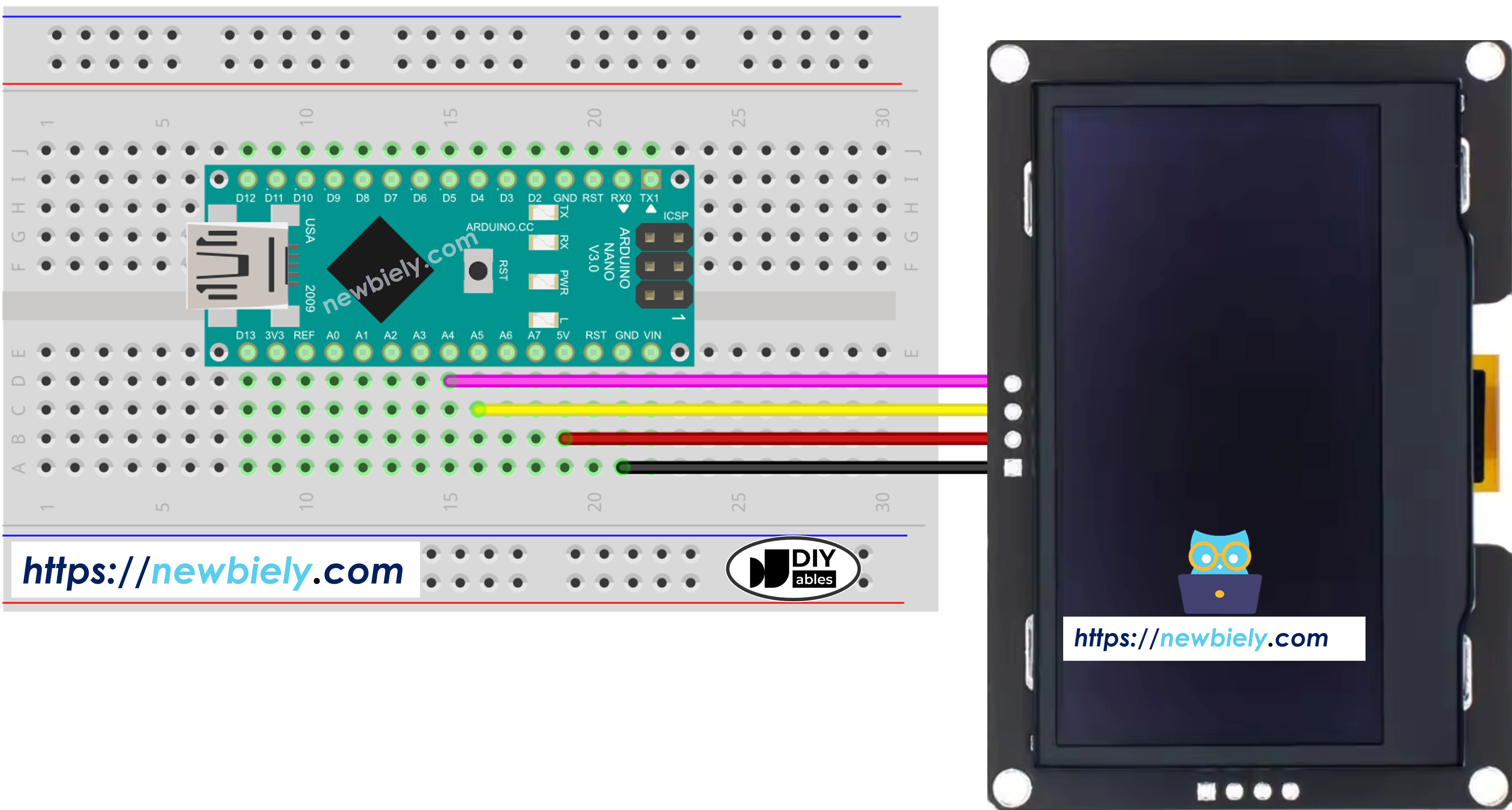 Diagrama de ligação do OLED SSD1309 com Arduino Nano