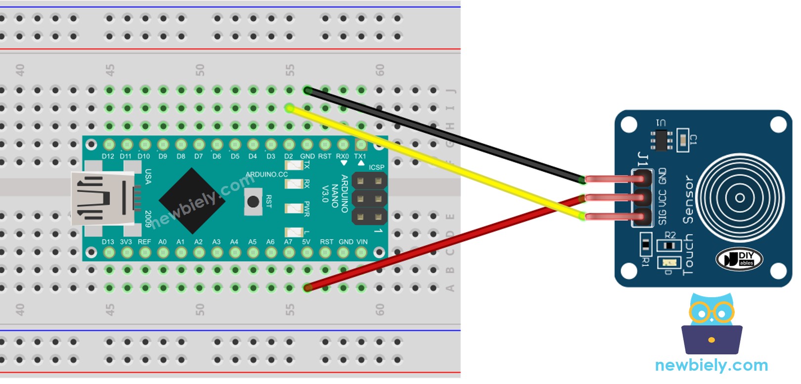 Diagrama de ligação do sensor de toque com Arduino Nano