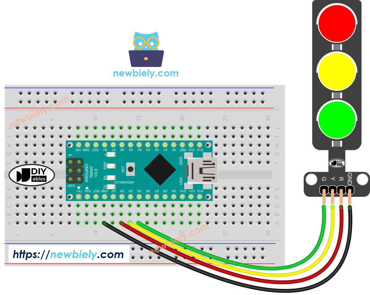 Diagrama de Ligação do semáforo com Arduino Nano