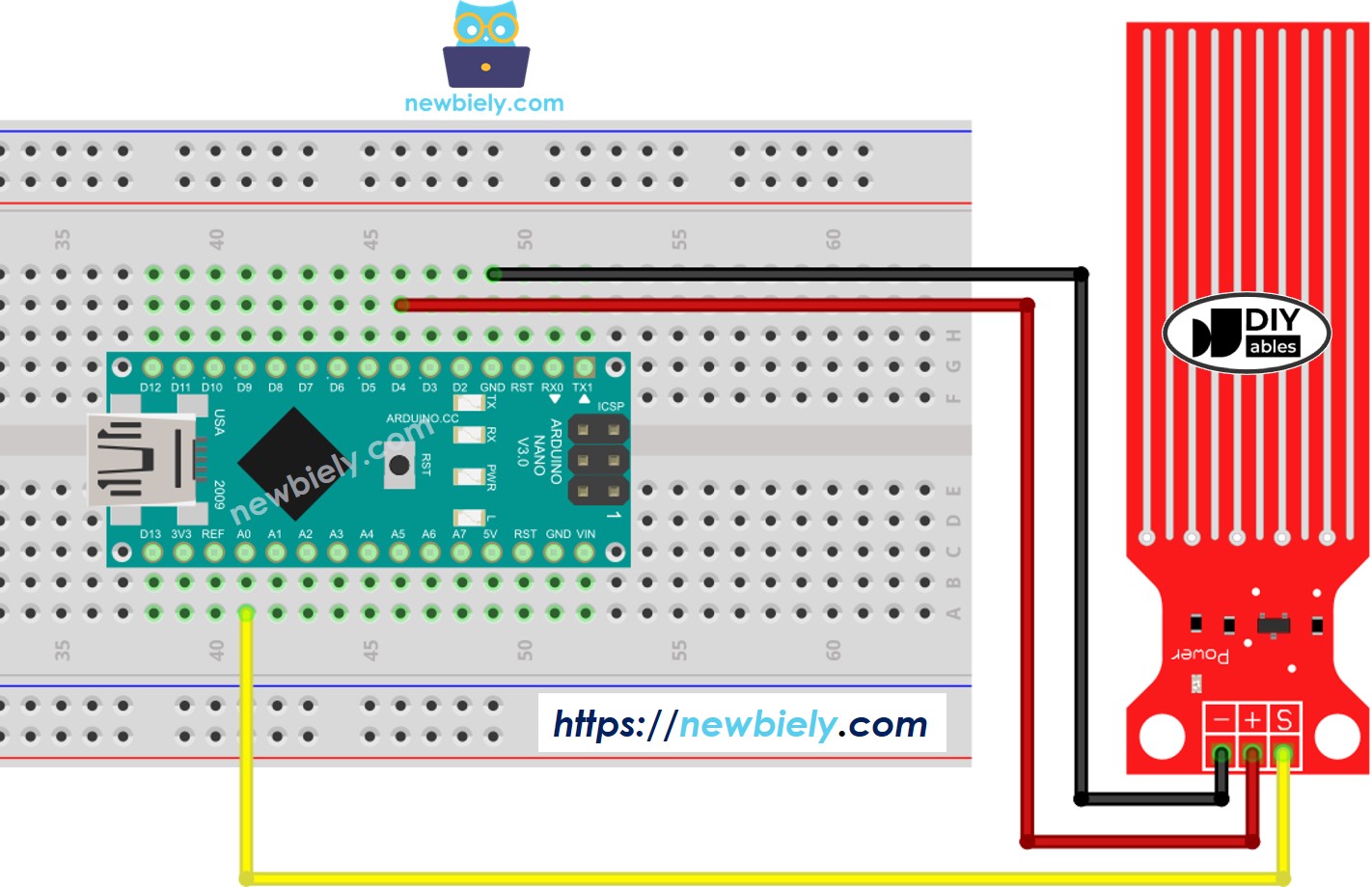 Diagrama de ligação do sensor de água com Arduino Nano