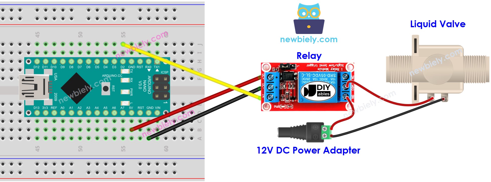 Diagrama de ligação da válvula de água com Arduino Nano