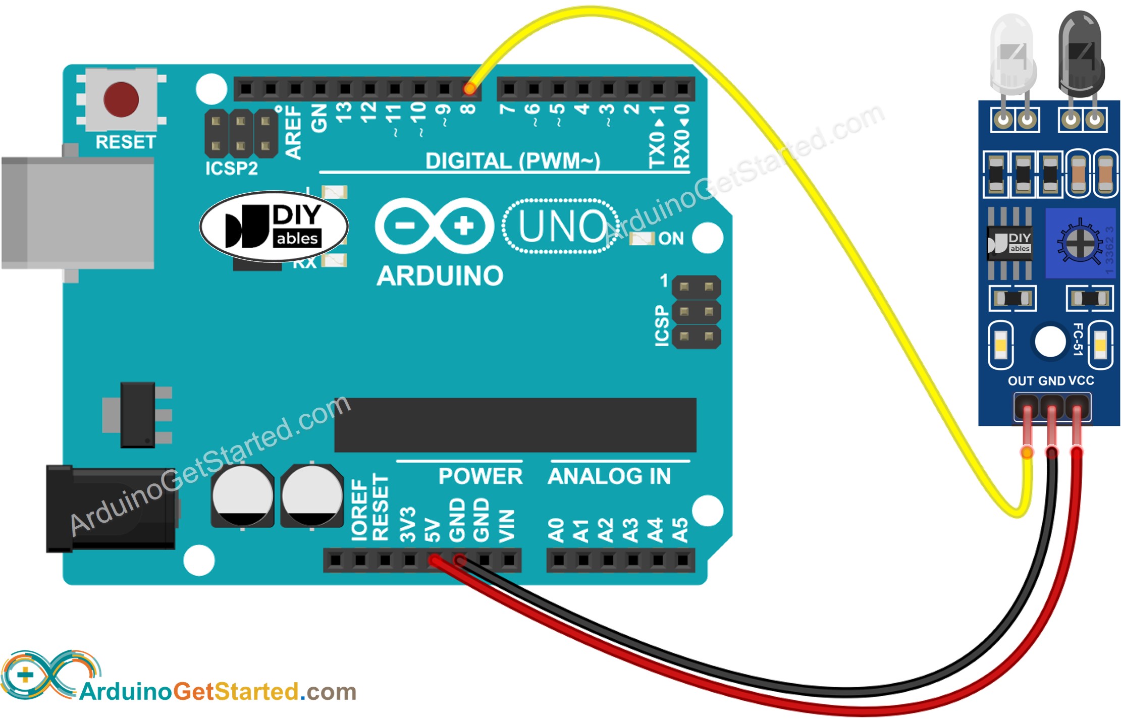 Diagrama de Ligação do Arduino com Sensor IR de Desvio de Obstáculos