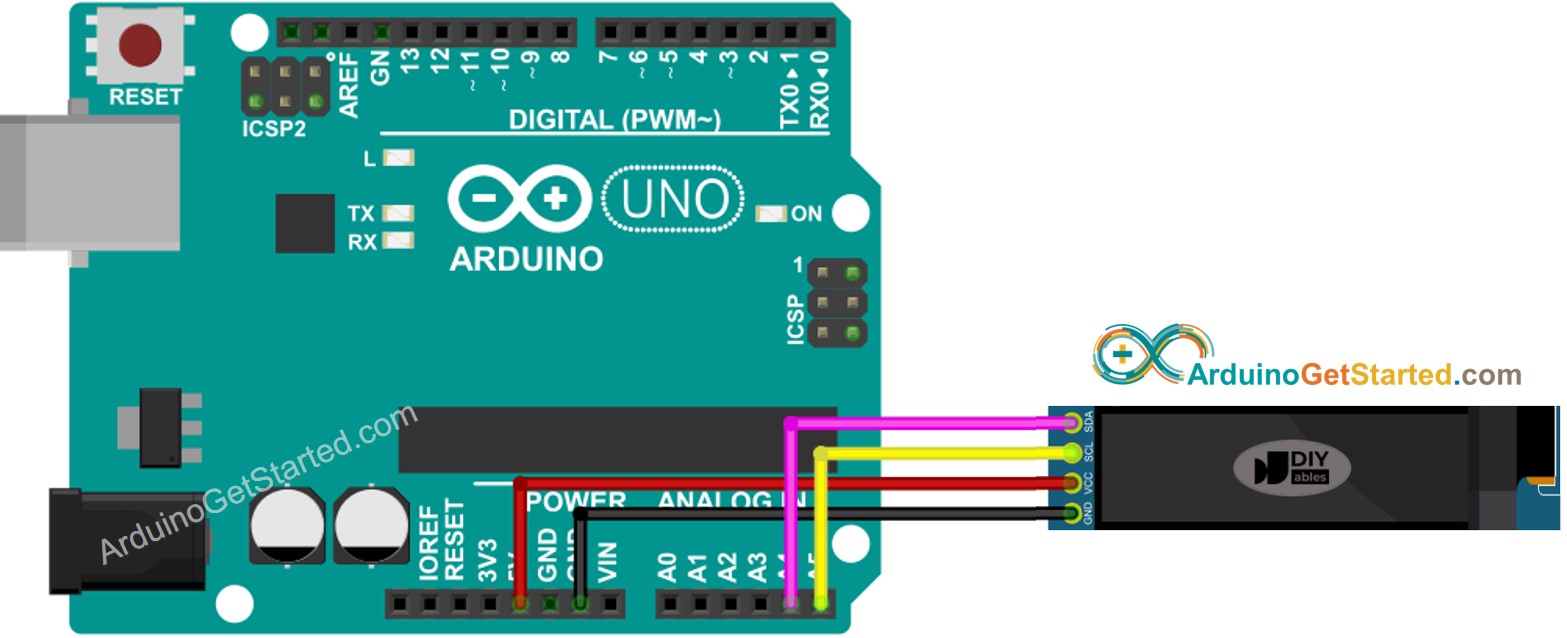 Diagrama de ligação do Arduino com OLED 128x32