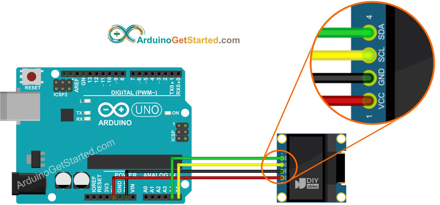 Diagrama de ligação do Arduino com OLED 128x64