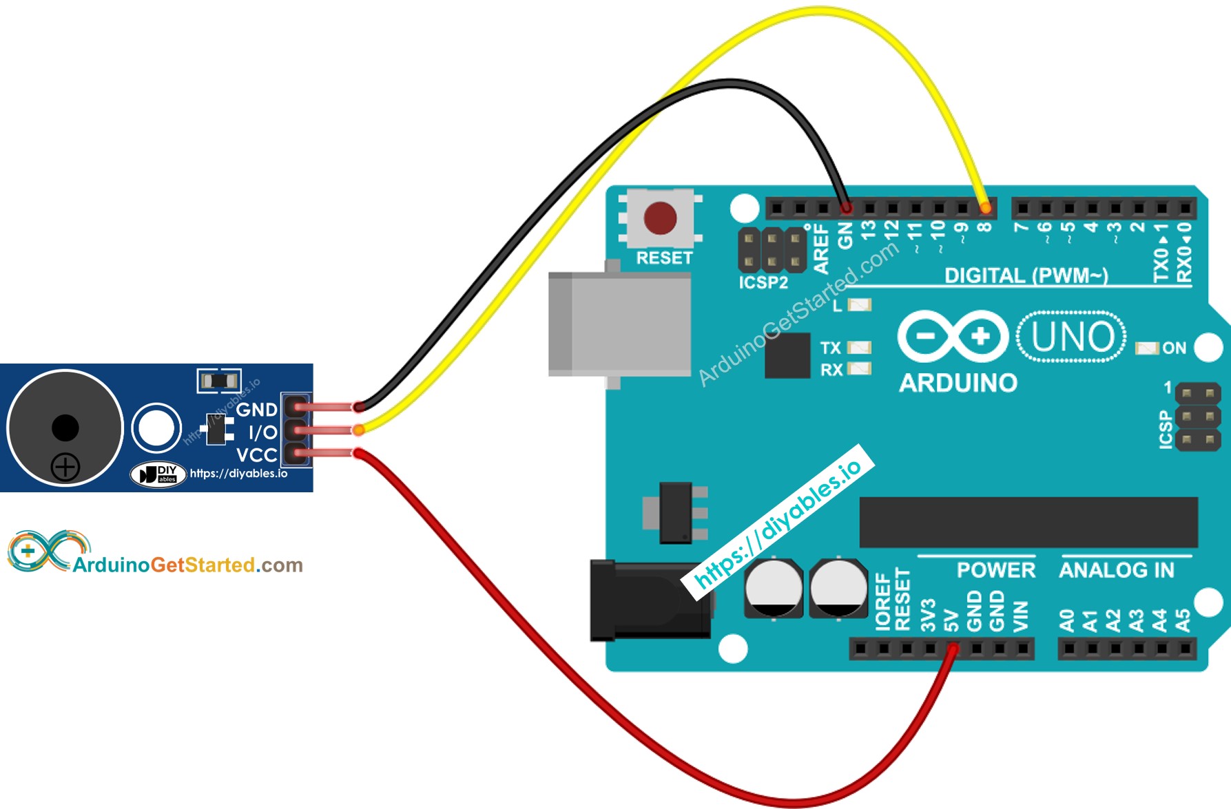 Diagrama de Ligação do Módulo Buzzer com Arduino