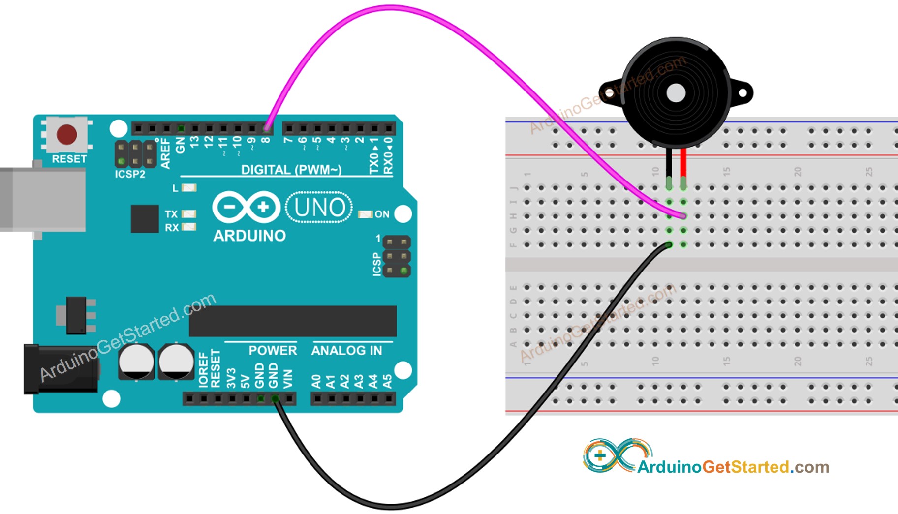 Diagrama de Ligação do Buzzer com Arduino