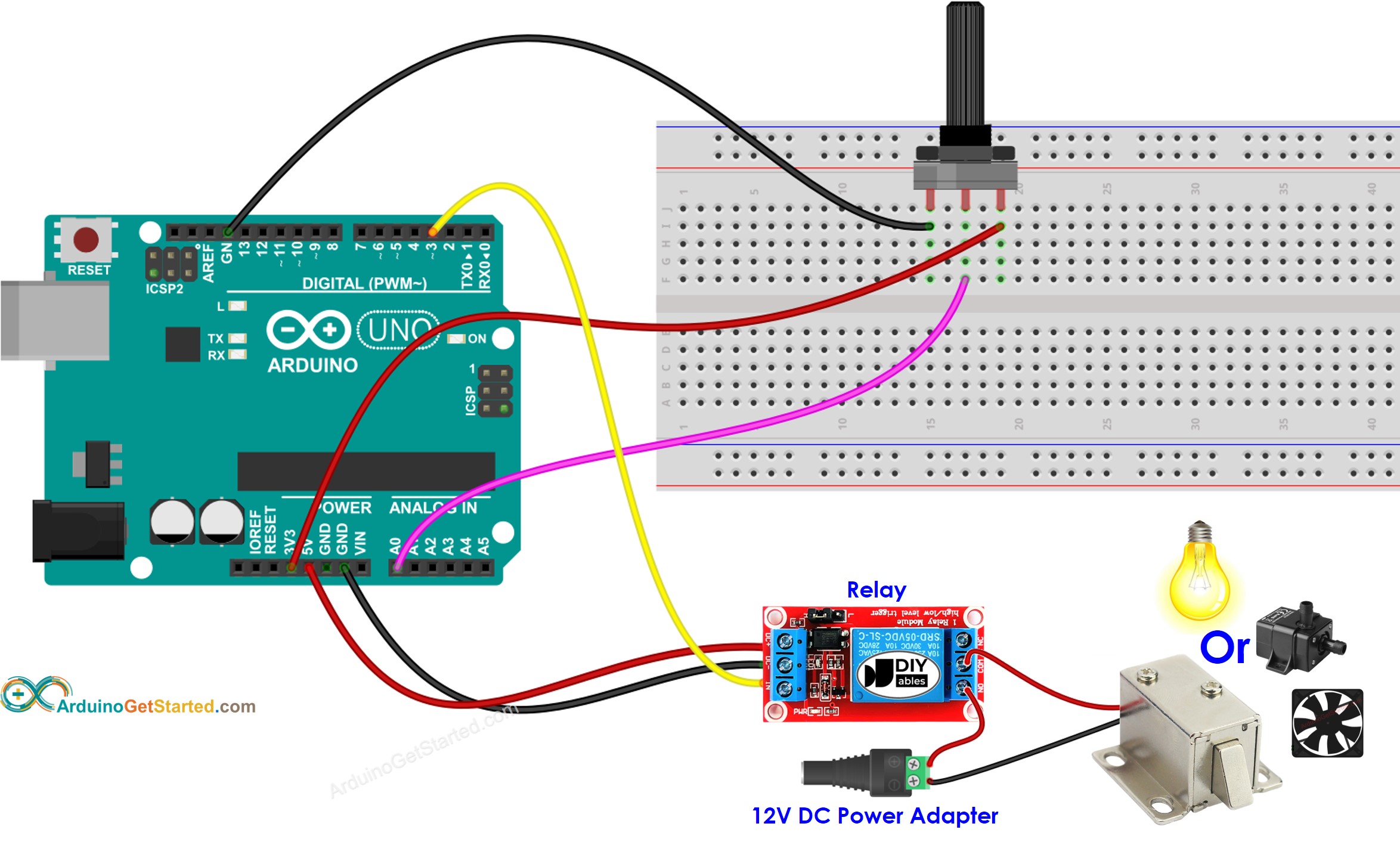 Diagrama de Ligação Arduino Potenciômetro Relé