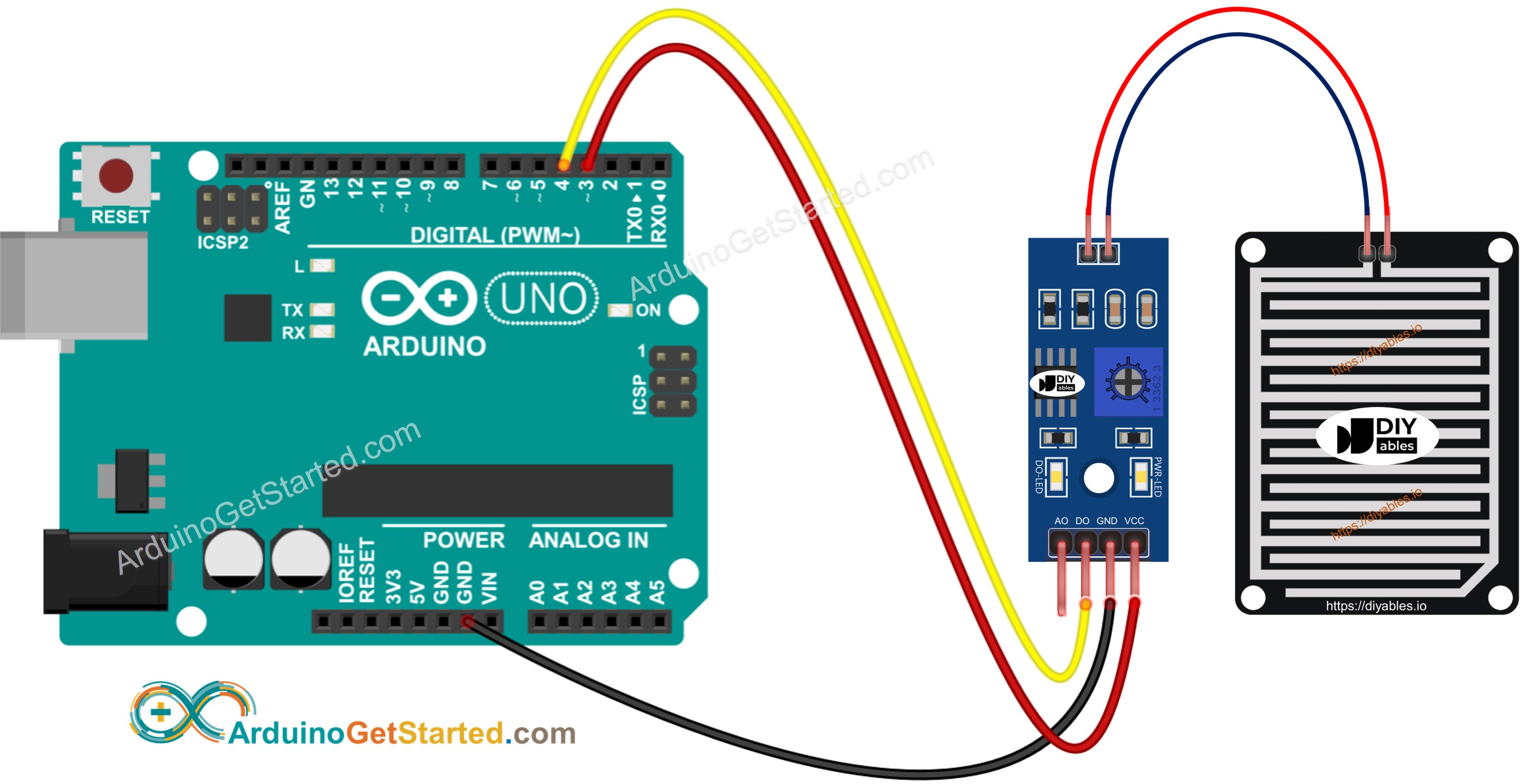 Diagrama de ligação do sensor de chuva com Arduino