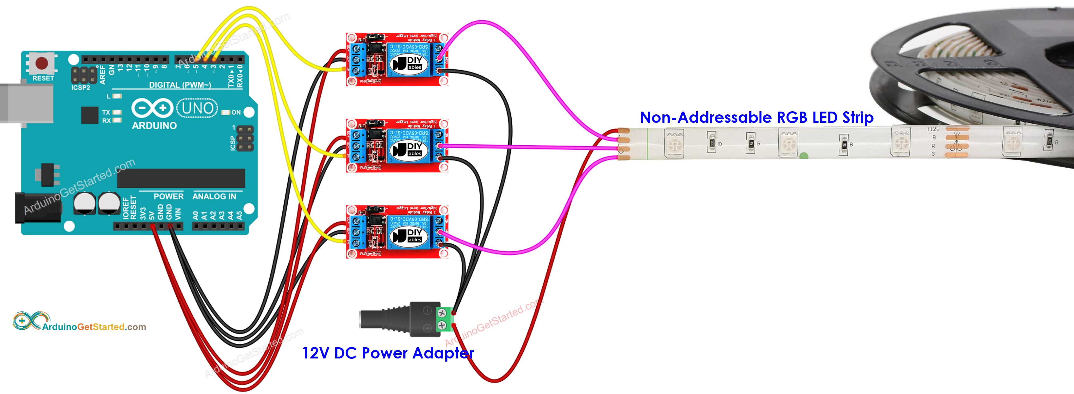 Diagrama de Ligação do Arduino com fita LED RGB de 12V