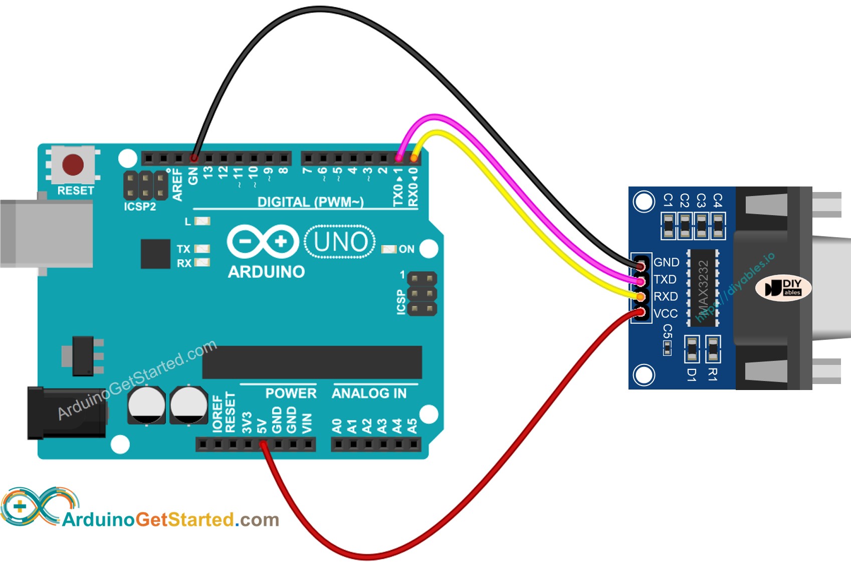 Diagrama de ligação do Arduino com TTL para RS232
