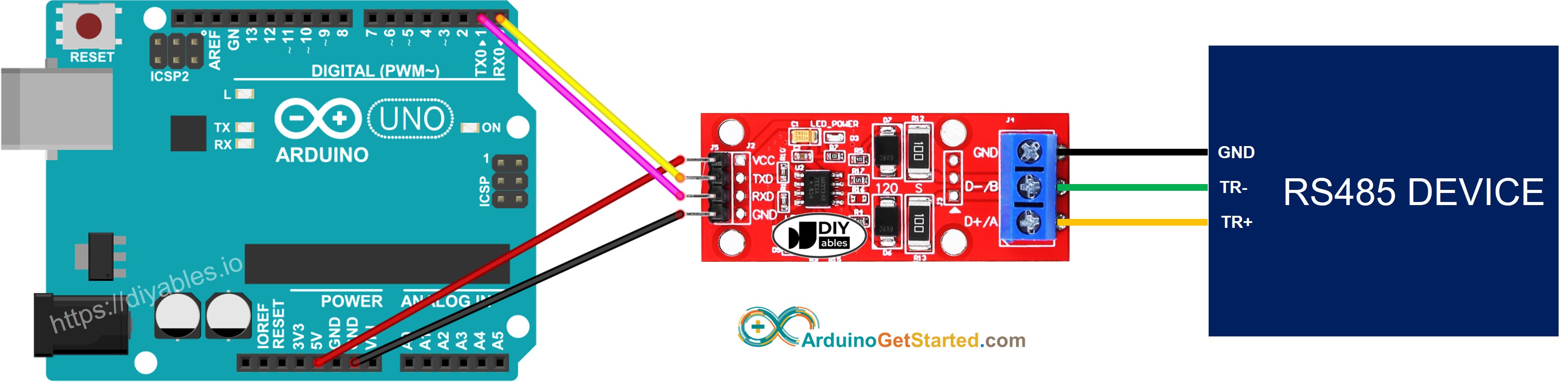 Diagrama de ligação do Arduino com TTL para RS485