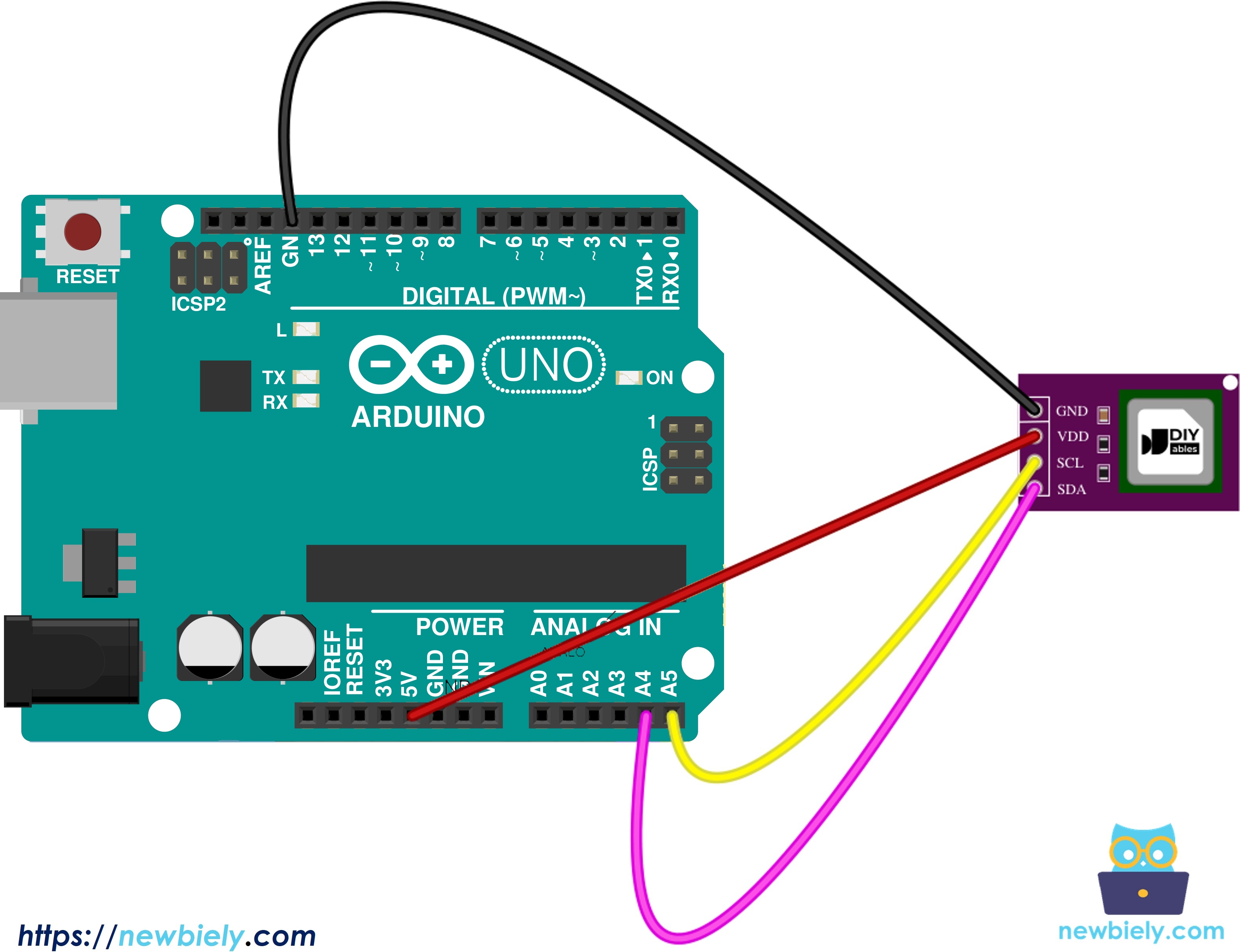 Diagrama de ligação do sensor de CO2 SCD40 com Arduino