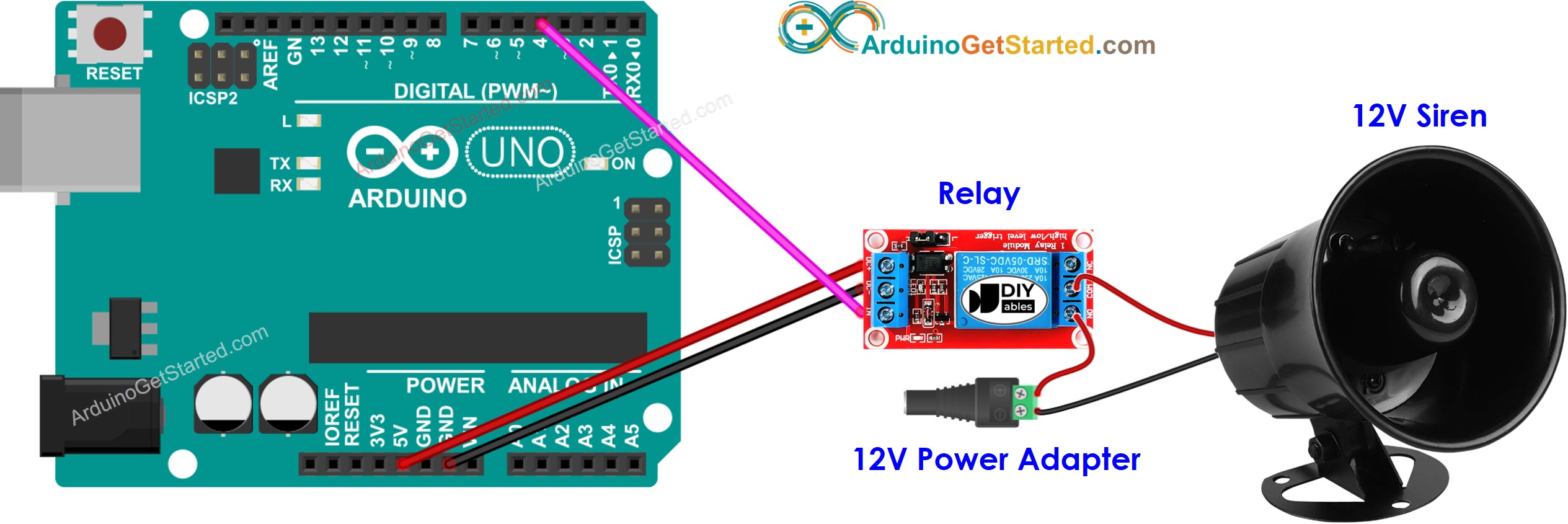 Diagrama de Ligação da sirene 12V com Arduino