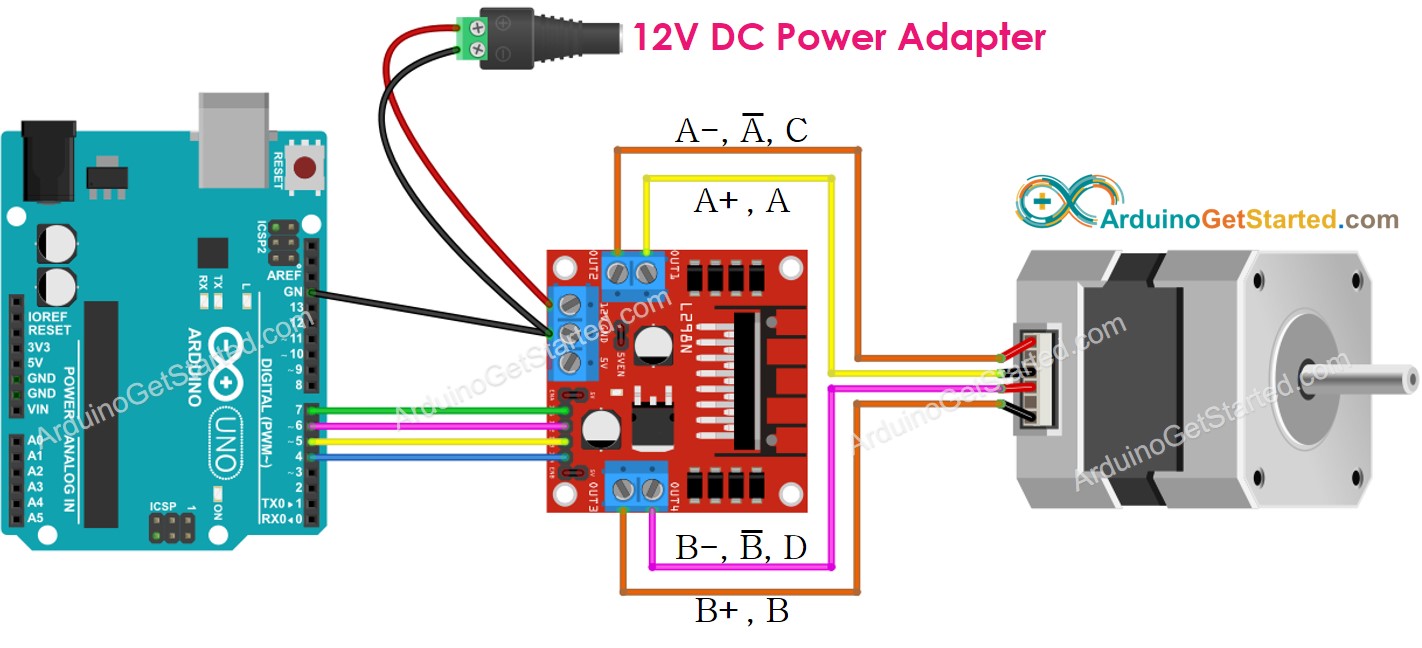 Diagrama de Ligação do Arduino com Motor de Passo e Driver L298N