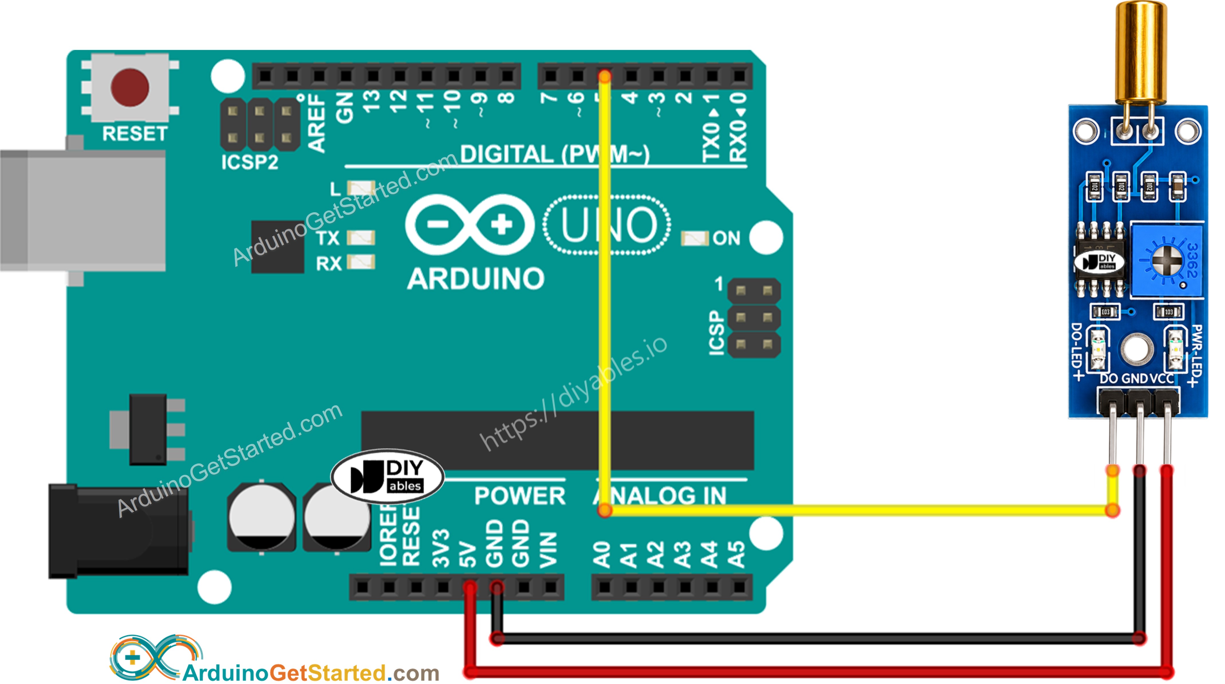 Diagrama de Ligação do Sensor de Inclinação SW520D com Arduino