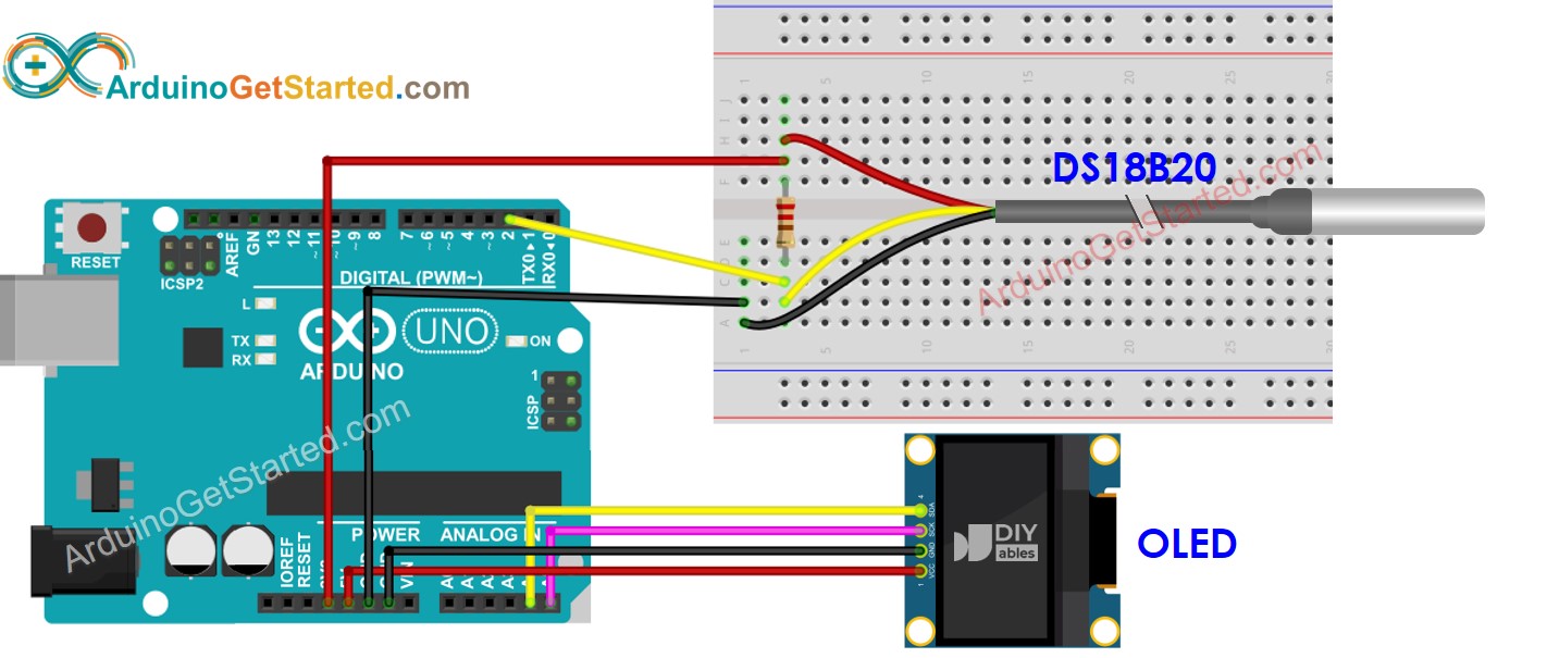 Diagrama de Ligação do Sensor de Temperatura e OLED com Arduino