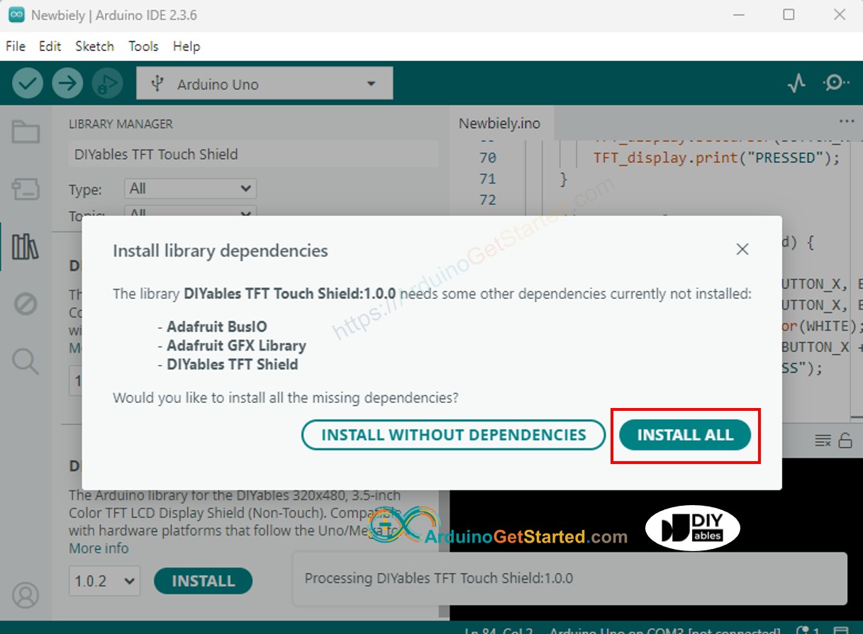 Dependência do display TFT LCD Touch para Arduino