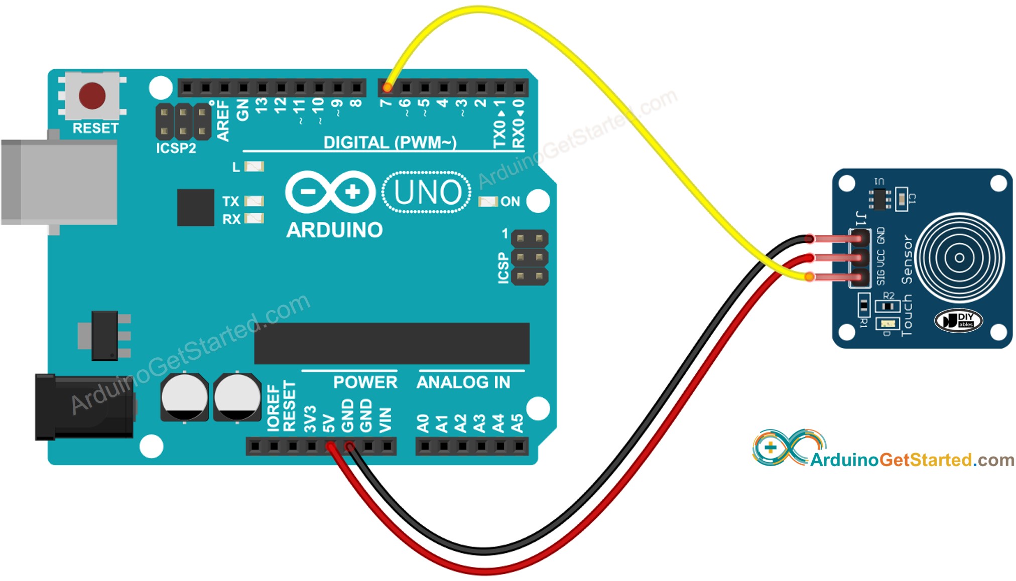 Diagrama de Ligação do Arduino com Sensor de Toque