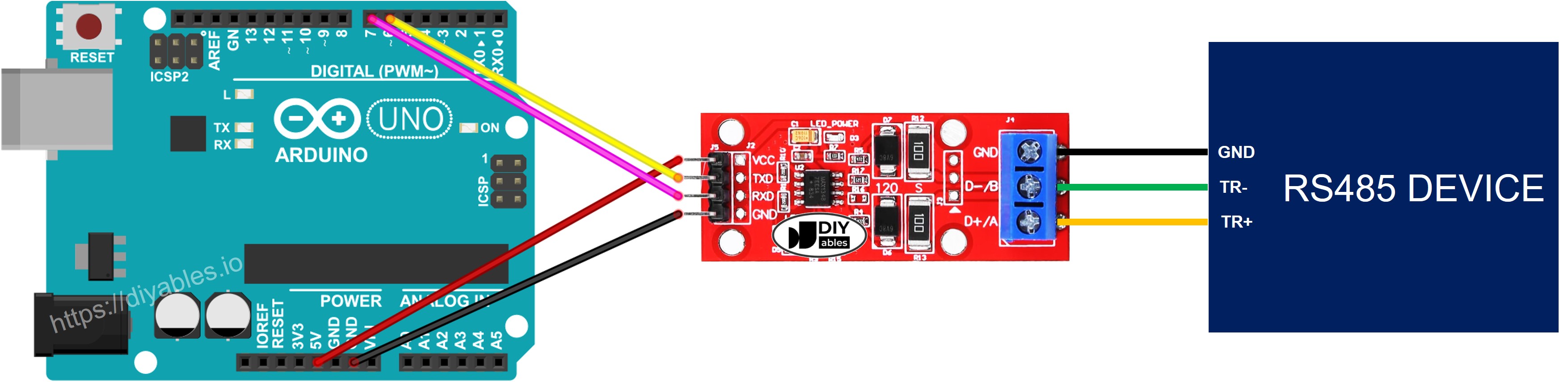 Diagrama de ligação do Arduino com RS-485 para TTL