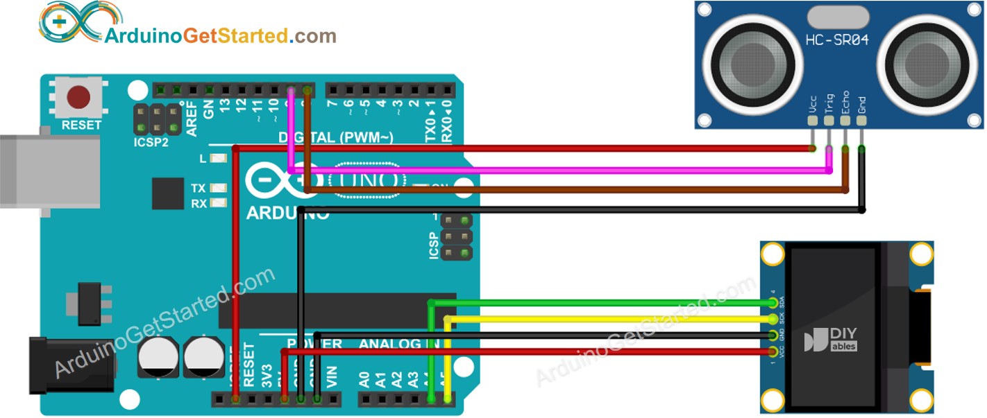 Diagrama de Ligação Arduino Sensor Ultrassônico OLED