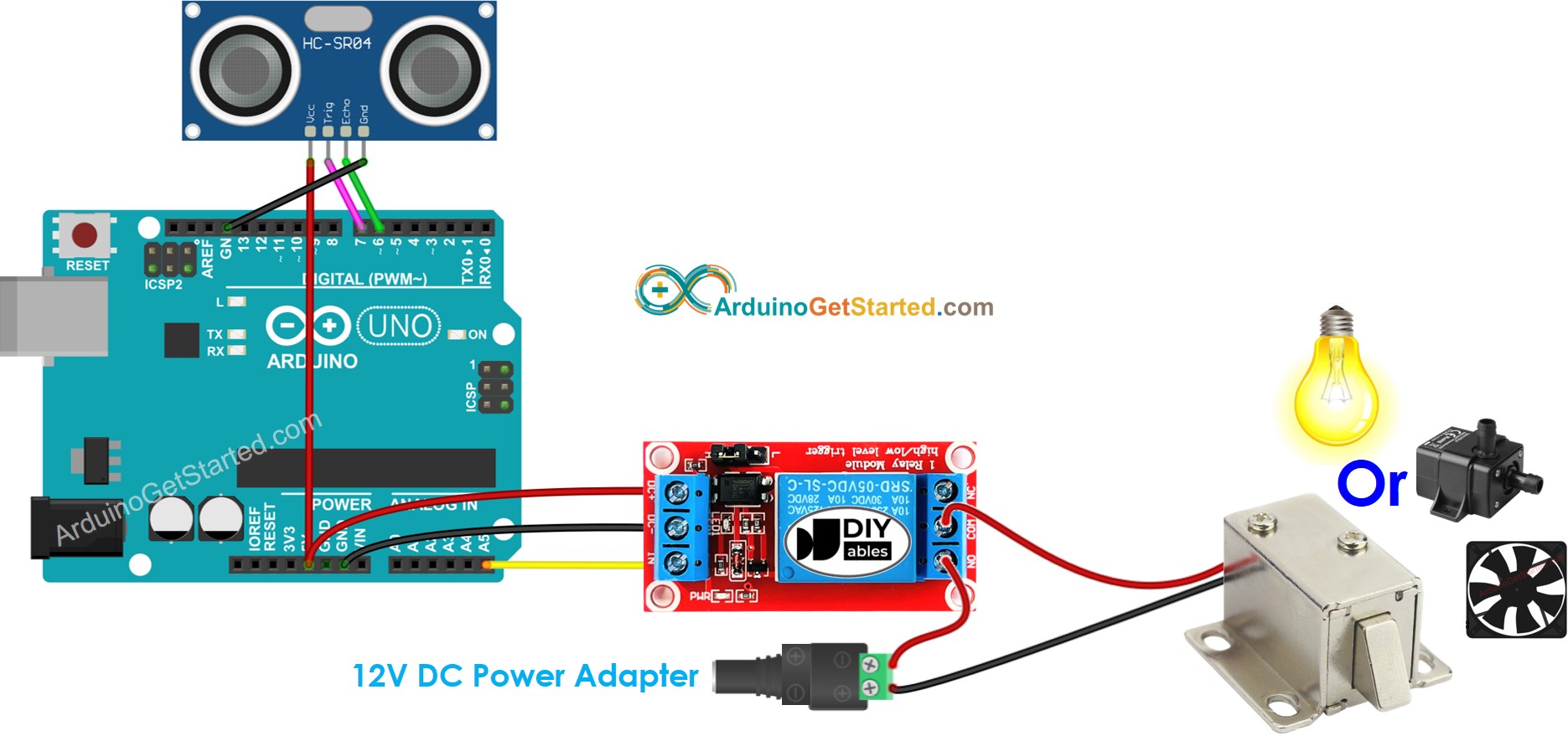 Diagrama de Ligação Arduino Sensor Ultrassônico Relé