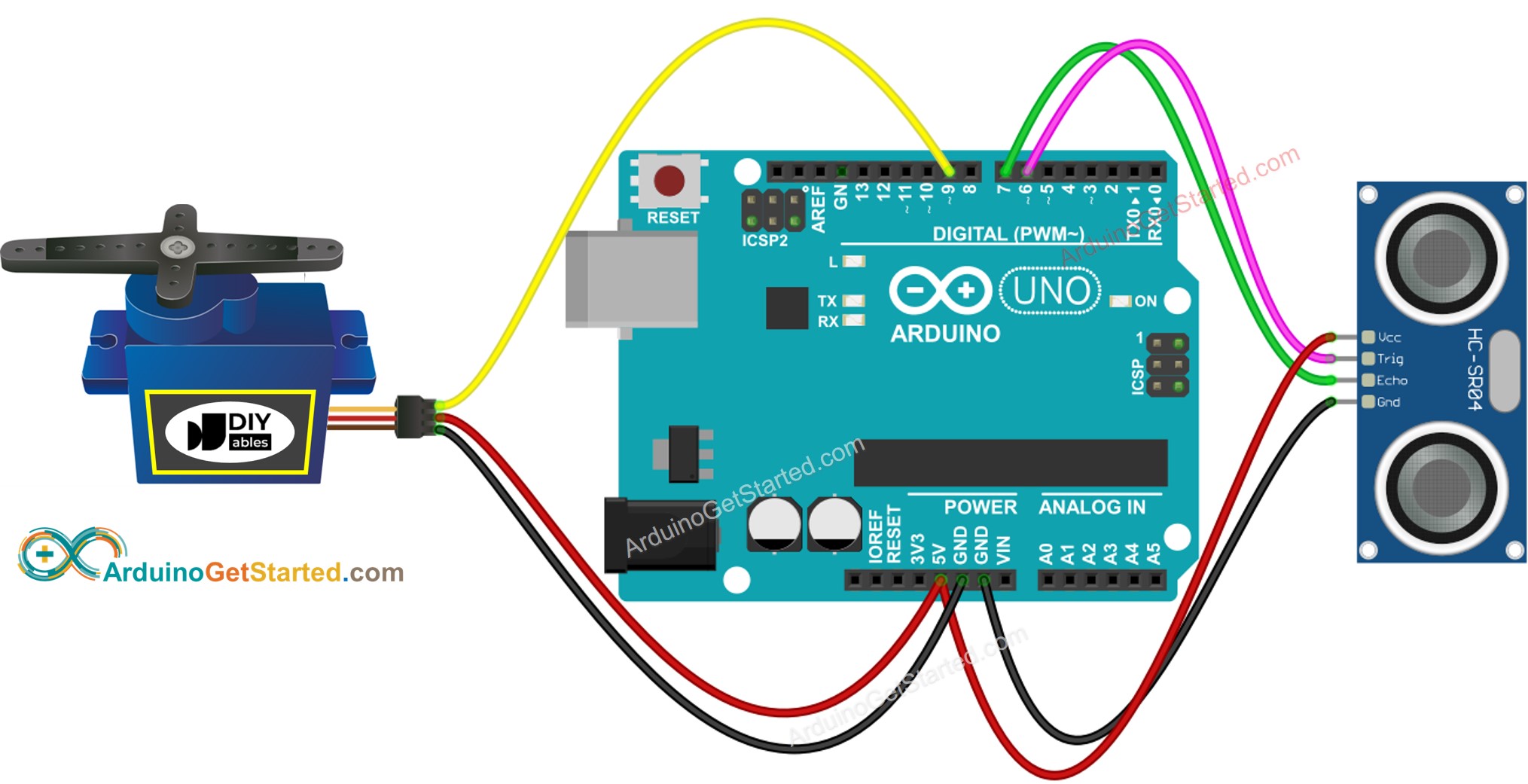 Diagrama de Ligação Arduino Sensor Ultrassônico Servo Motor