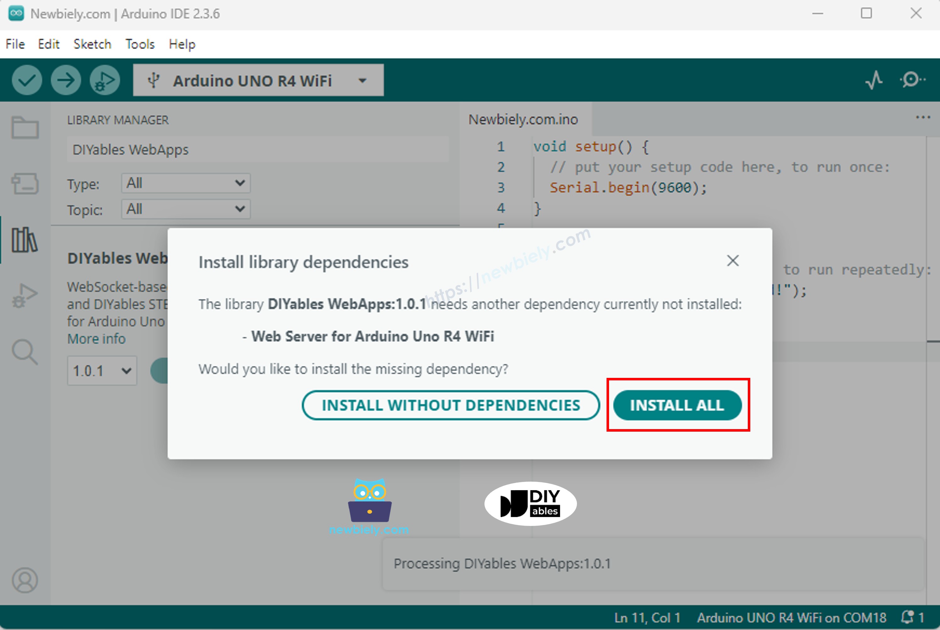 Dependências da biblioteca DIYables WebApps para Arduino UNO R4