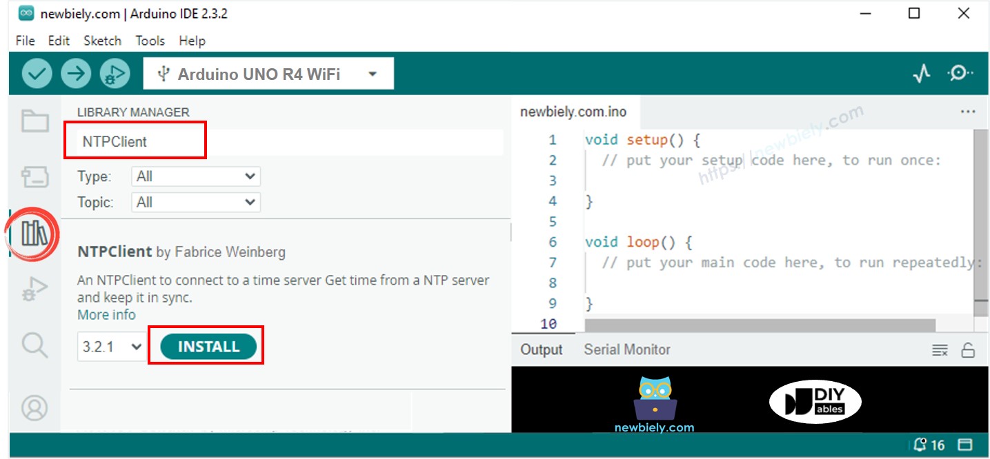 Biblioteca NTPClient do Arduino UNO R4