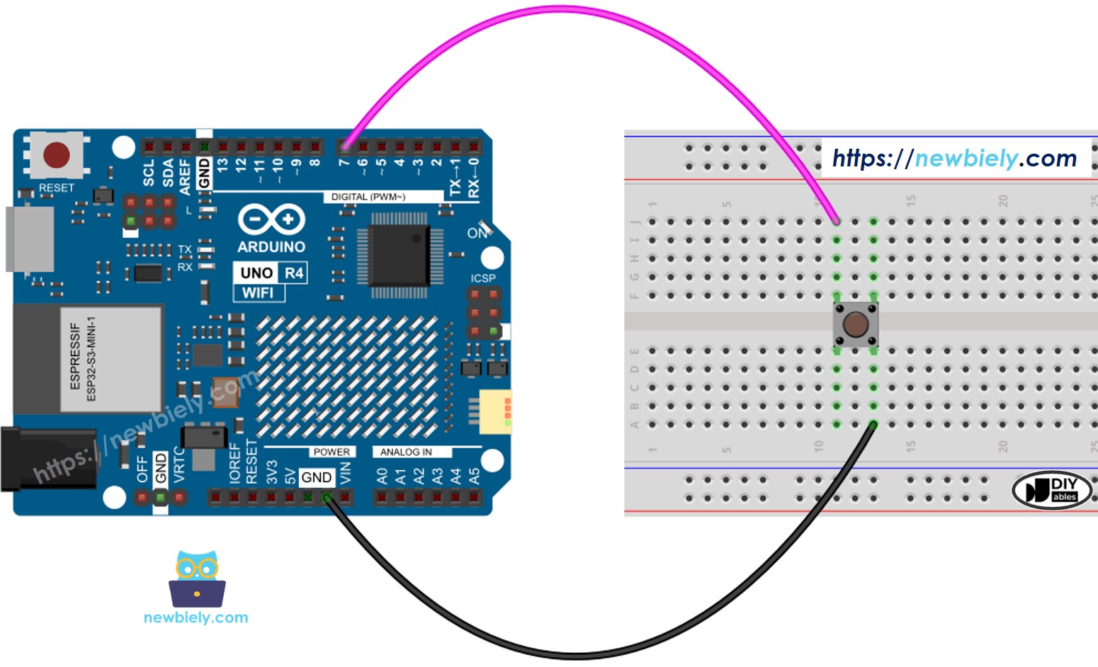 Diagrama de Ligação do Botão com Arduino UNO R4