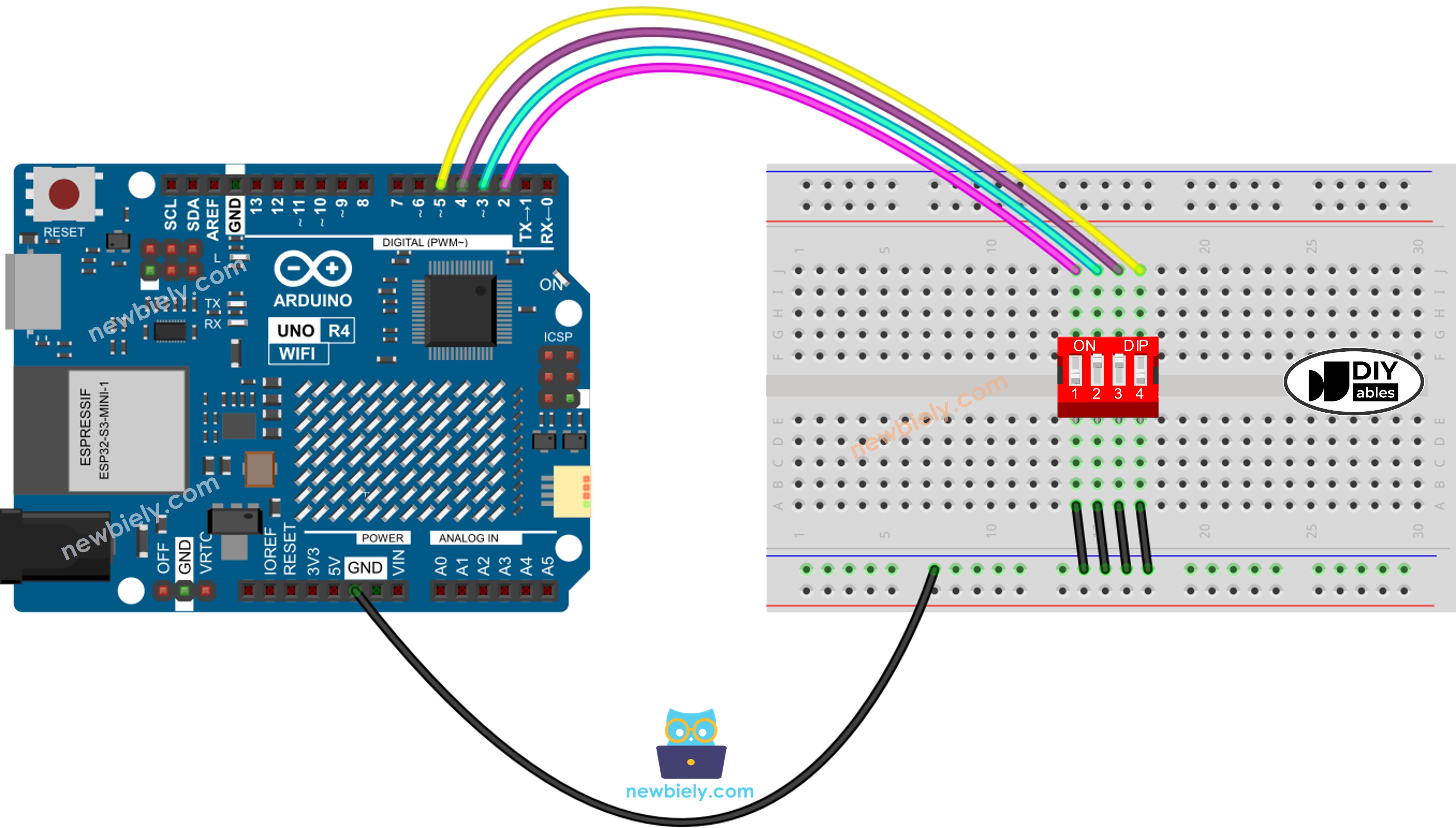 Diagrama de Ligação da chave DIP com Arduino UNO R4